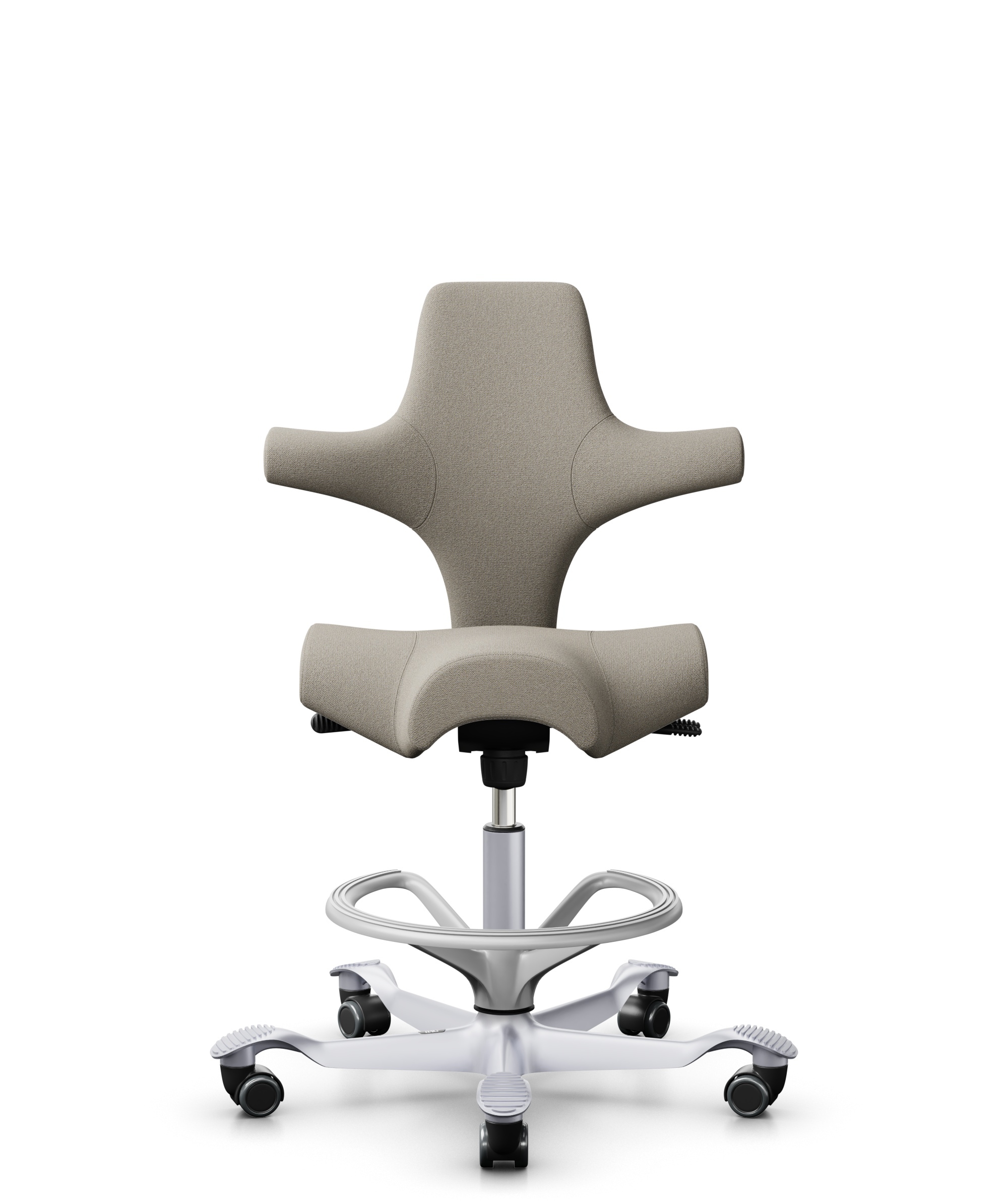 HÅG Capisco 8106 - Capture (Gabriel) - Wol / Polyamide - CPT5103 - Light beige - Framekleur - Zilver - Gasveer - 265 mm (Zithoogte 53-79cm) - Vloercontact - Zachte wielen t.b.v. harde vloeren - Voetenring - Ja, in framekleur - Voetster - Nee, voetster ... - 1