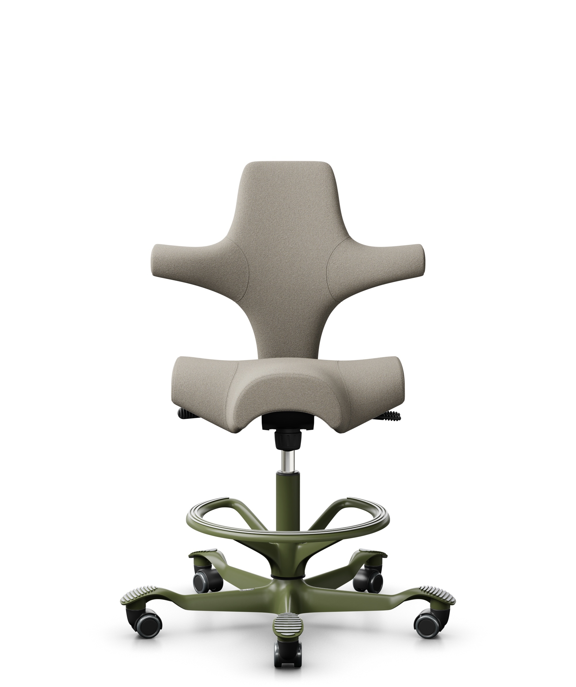 HÅG Capisco 8106 - Capture (Gabriel) - Wol / Polyamide - CPT5103 - Light beige - Framekleur - Moss Grey - Gasveer - 200 mm (Zithoogte 46-64cm) - Vloercontact - Harde wielen t.b.v. zachte vloeren - Voetenring - Ja, in framekleur - Voetster - Nee, voetst... - 1