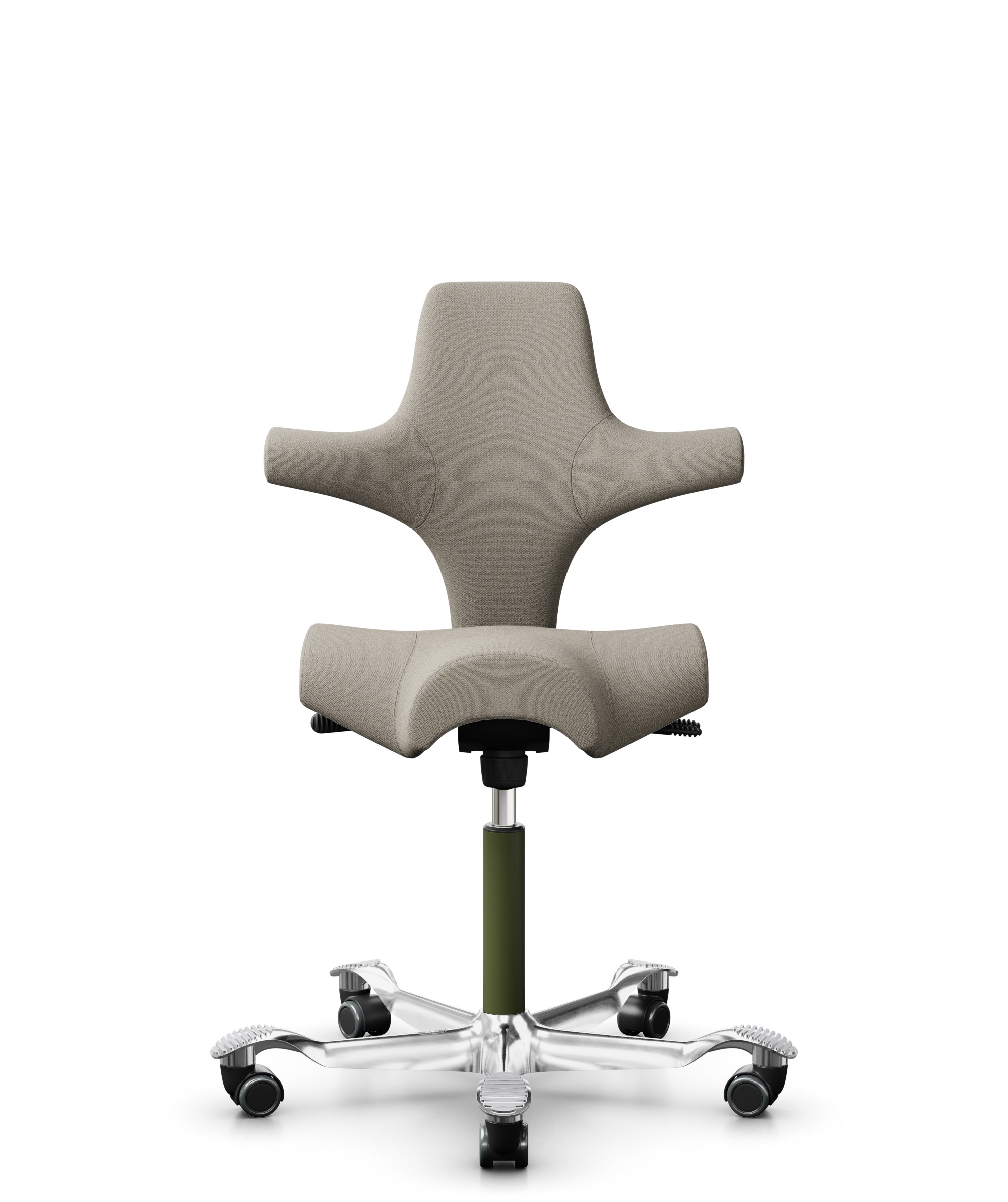 HÅG Capisco 8106 - Capture (Gabriel) - Wol / Polyamide - CPT5103 - Light beige - Framekleur - Moss Grey - Gasveer - 265 mm (Zithoogte 53-79cm) - Vloercontact - Harde wielen t.b.v. zachte vloeren - Voetenring - Nee, geen voetenring - Voetster - Ja, voet... - 1
