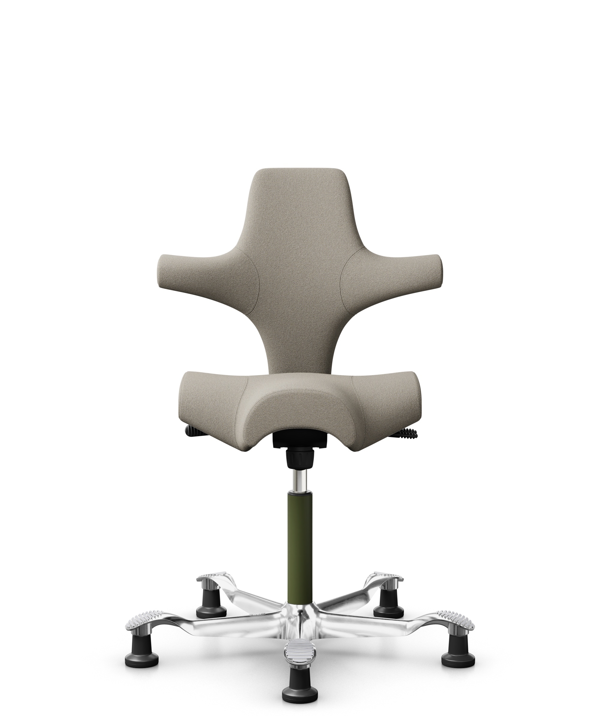 HÅG Capisco 8106 - Capture (Gabriel) - Wol / Polyamide - CPT5103 - Light beige - Framekleur - Moss Grey - Gasveer - 265 mm (Zithoogte 53-79cm) - Vloercontact - Glijdoppen - Voetenring - Nee, geen voetenring - Voetster - Ja, voetster in gepolijst aluminium - 1