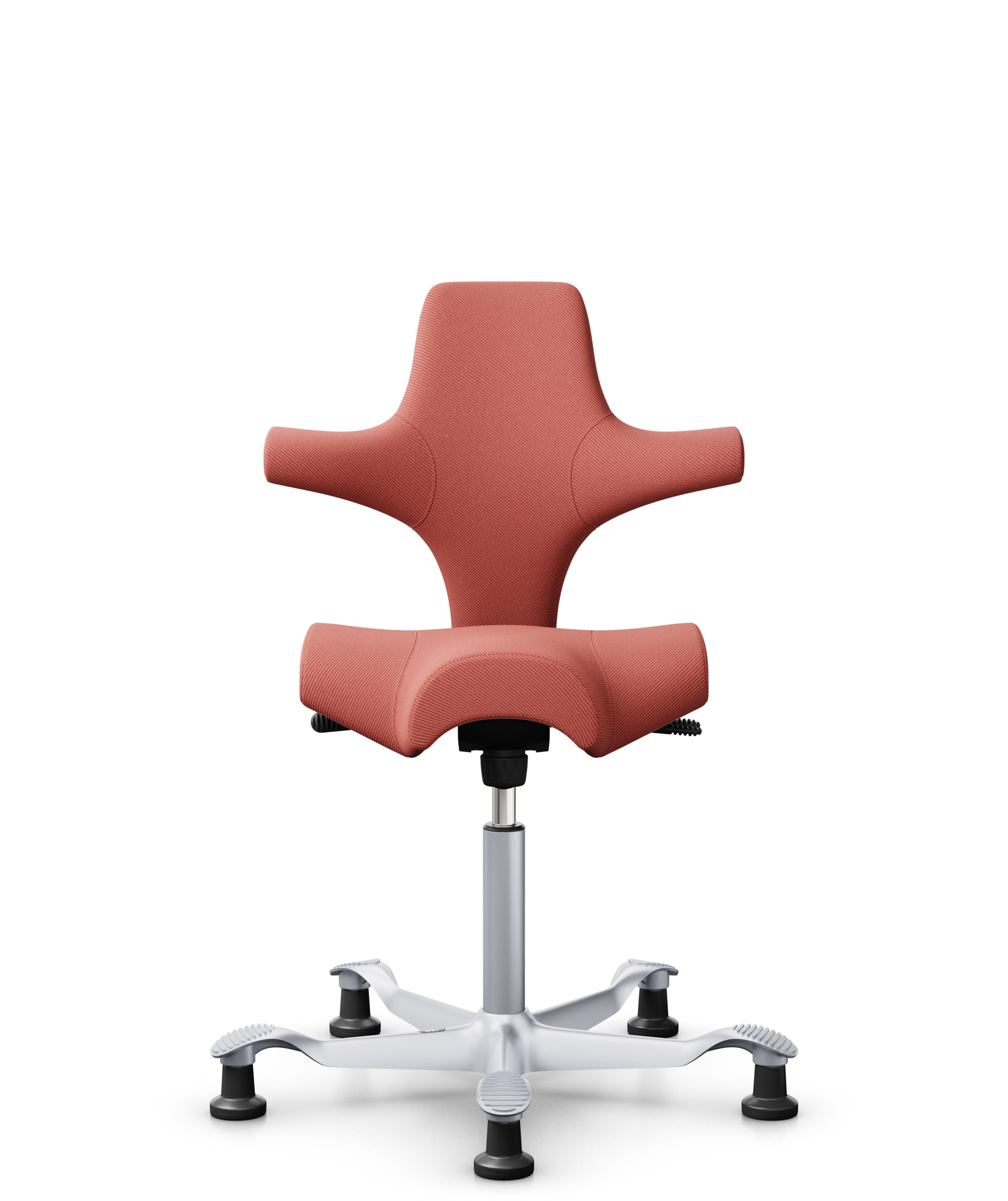 HÅG Capisco 8106 - Oceanic (Camira) - Gerecycled Polyester - OCI012 - Orange-red - Framekleur - Zilver - Gasveer - 150 mm (Zithoogte 40-55cm) - Vloercontact - Glijdoppen - Voetenring - Nee, geen voetenring - Voetster - Nee, voetster in framekleur - 1