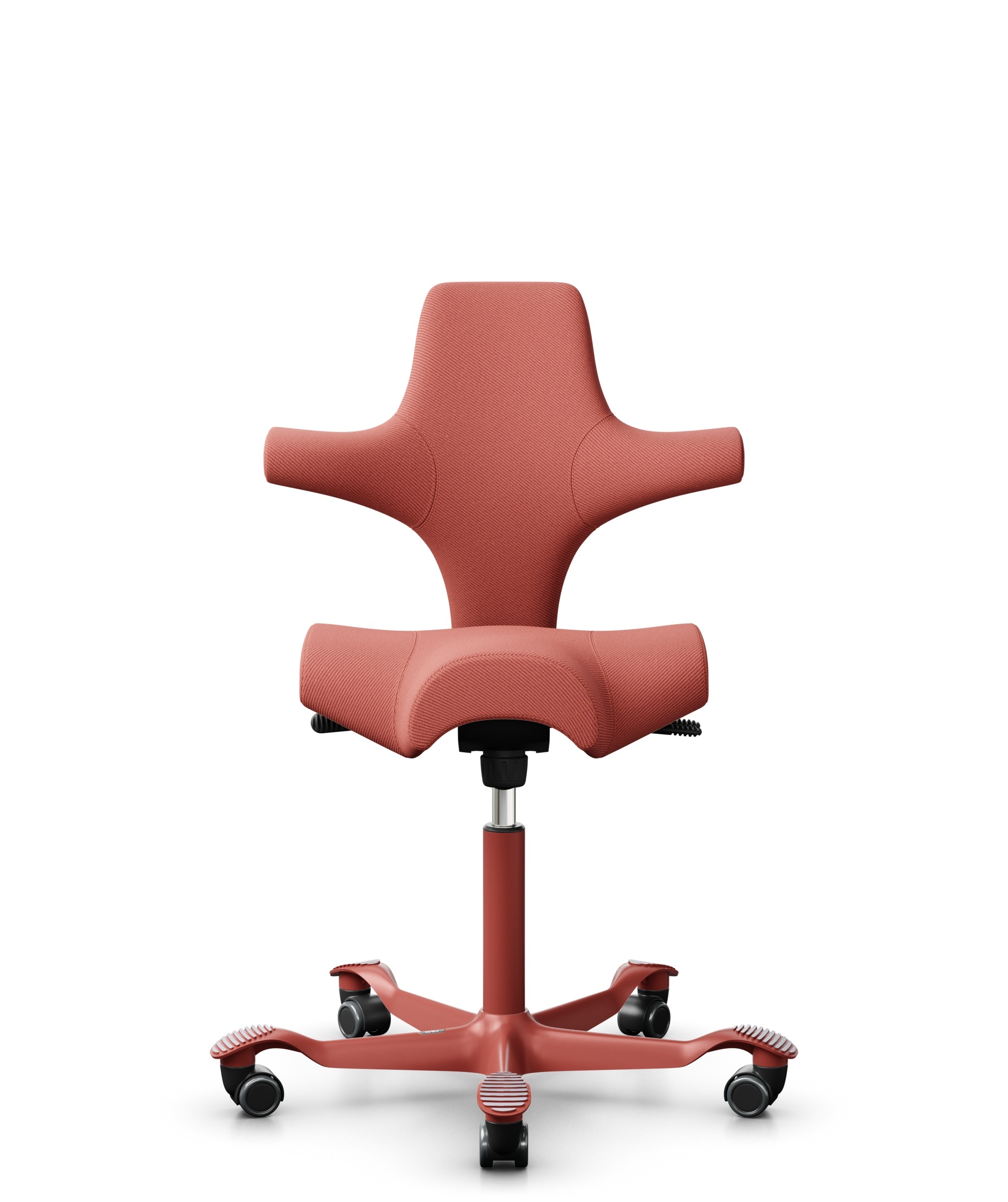 HÅG Capisco 8106 - Oceanic (Camira) - Gerecycled Polyester - OCI012 - Orange-red - Framekleur - Blush Rose - Gasveer - 150 mm (Zithoogte 40-55cm) - Vloercontact - Harde wielen t.b.v. zachte vloeren - Voetenring - Nee, geen voetenring - Voetster - Nee, ... - 1