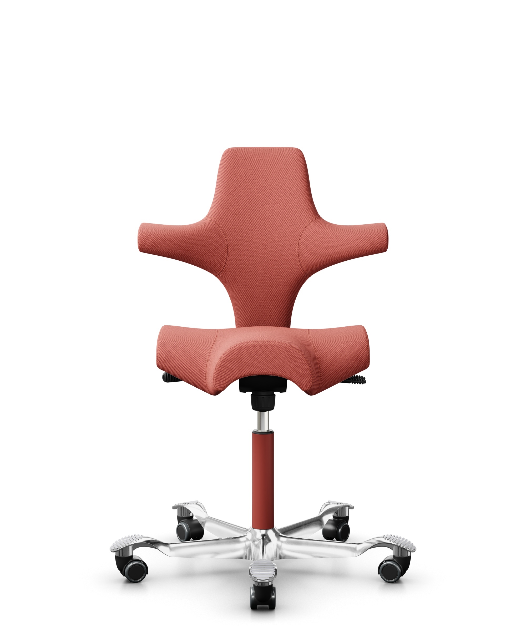 HÅG Capisco 8106 - Oceanic (Camira) - Gerecycled Polyester - OCI012 - Orange-red - Framekleur - Blush Rose - Gasveer - 150 mm (Zithoogte 40-55cm) - Vloercontact - Zachte wielen t.b.v. harde vloeren - Voetenring - Nee, geen voetenring - Voetster - Ja, v... - 1