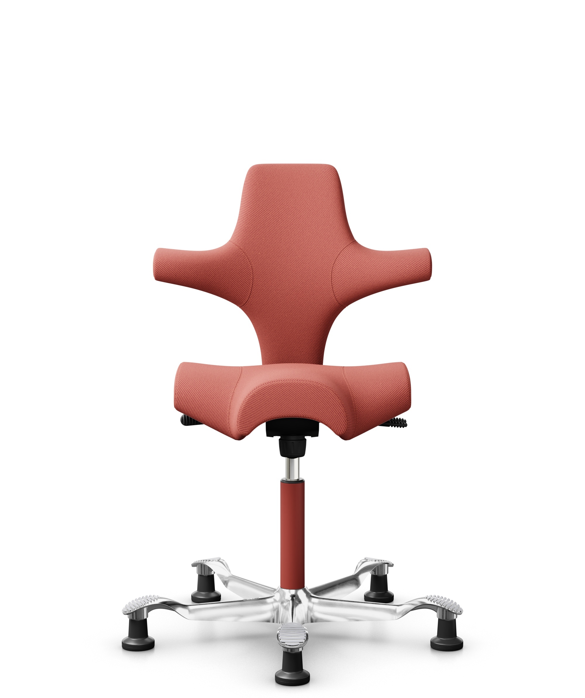 HÅG Capisco 8106 - Oceanic (Camira) - Gerecycled Polyester - OCI012 - Orange-red - Framekleur - Blush Rose - Gasveer - 150 mm (Zithoogte 40-55cm) - Vloercontact - Glijdoppen - Voetenring - Nee, geen voetenring - Voetster - Ja, voetster in gepolijst alu... - 1
