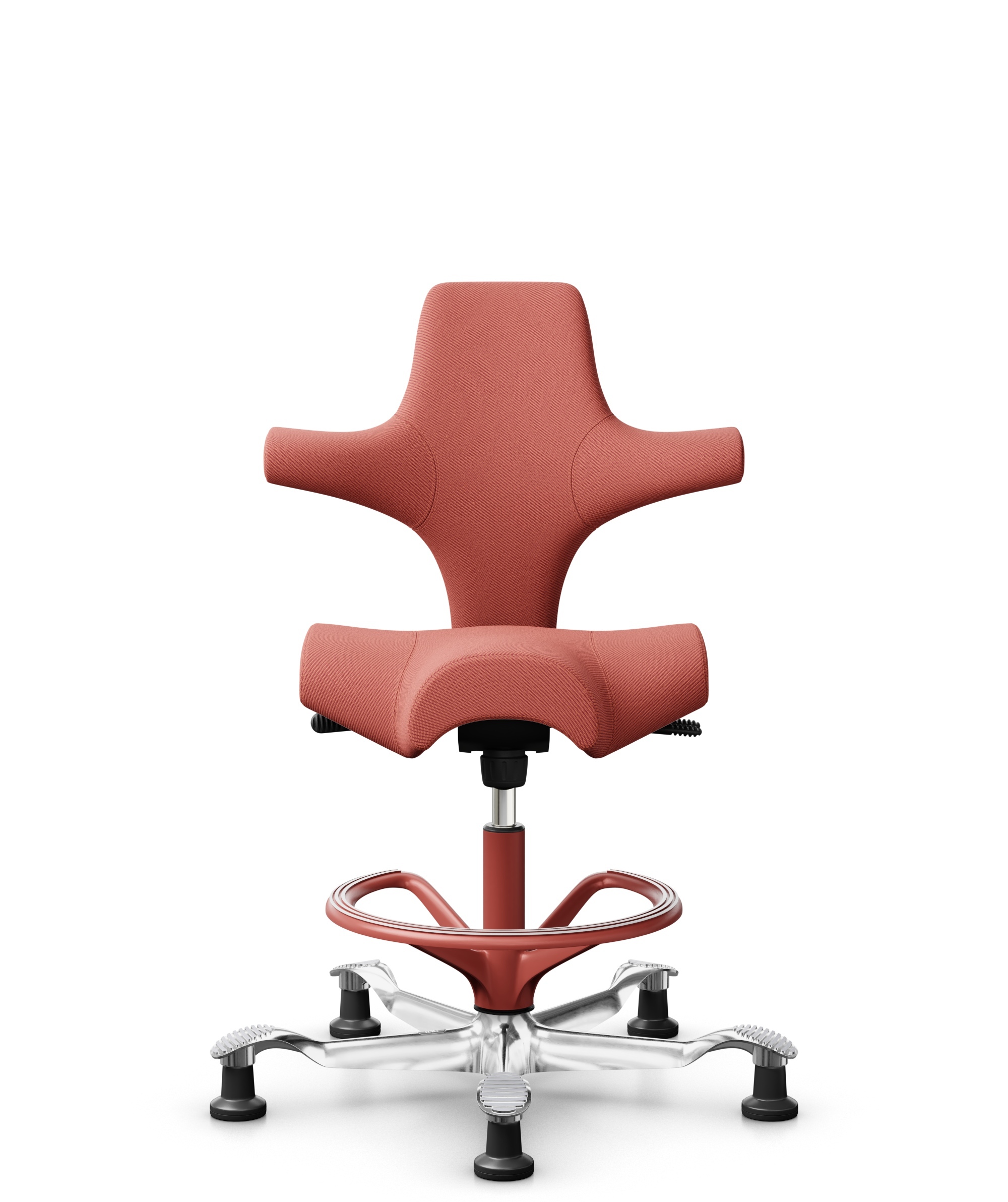 HÅG Capisco 8106 - Oceanic (Camira) - Gerecycled Polyester - OCI012 - Orange-red - Framekleur - Blush Rose - Gasveer - 200 mm (Zithoogte 46-64cm) - Vloercontact - Glijdoppen - Voetenring - Ja, in framekleur - Voetster - Ja, voetster in gepolijst aluminium - 1