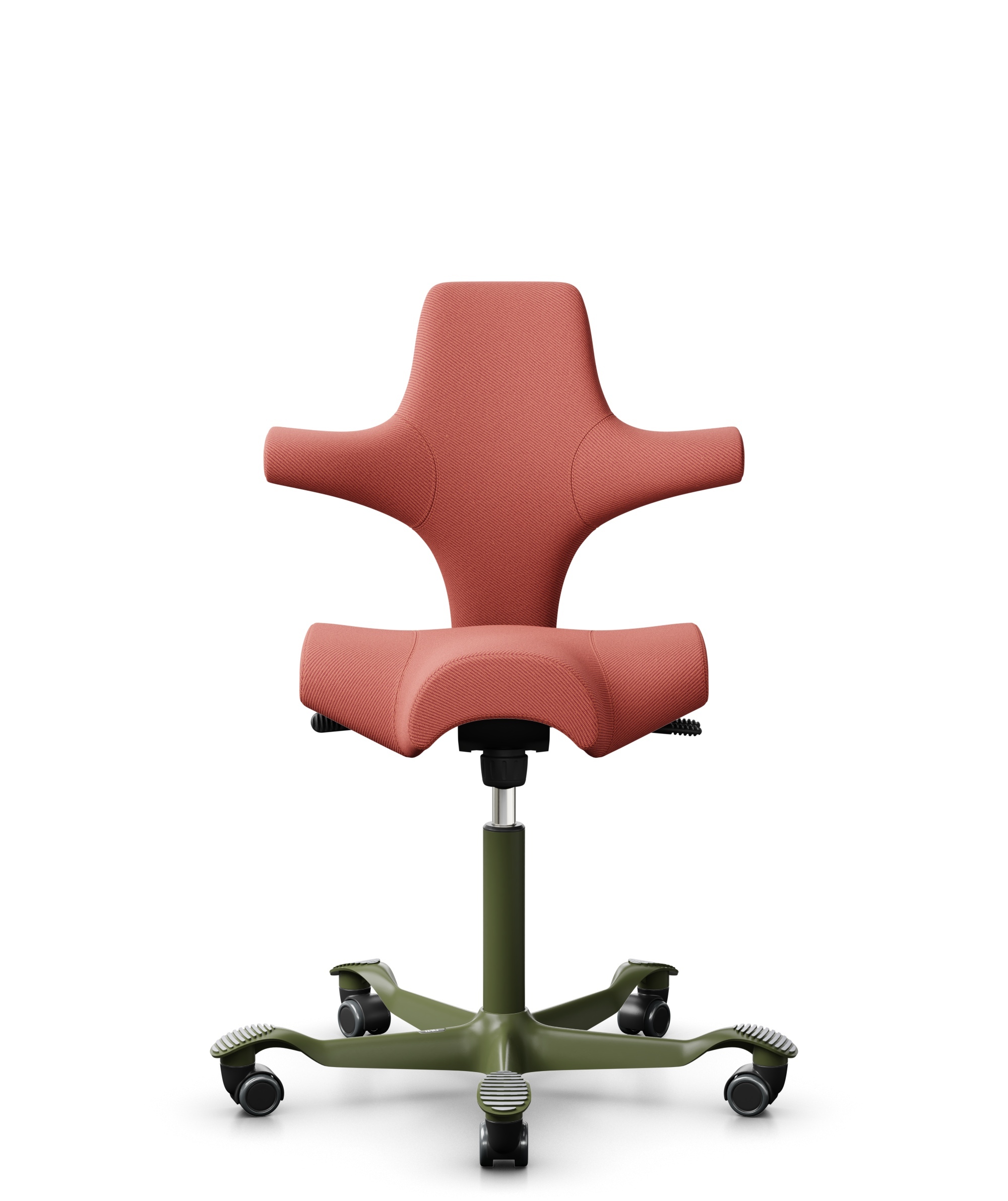 HÅG Capisco 8106 - Oceanic (Camira) - Gerecycled Polyester - OCI012 - Orange-red - Framekleur - Moss Grey - Gasveer - 150 mm (Zithoogte 40-55cm) - Vloercontact - Zachte wielen t.b.v. harde vloeren - Voetenring - Nee, geen voetenring - Voetster - Nee, v... - 1
