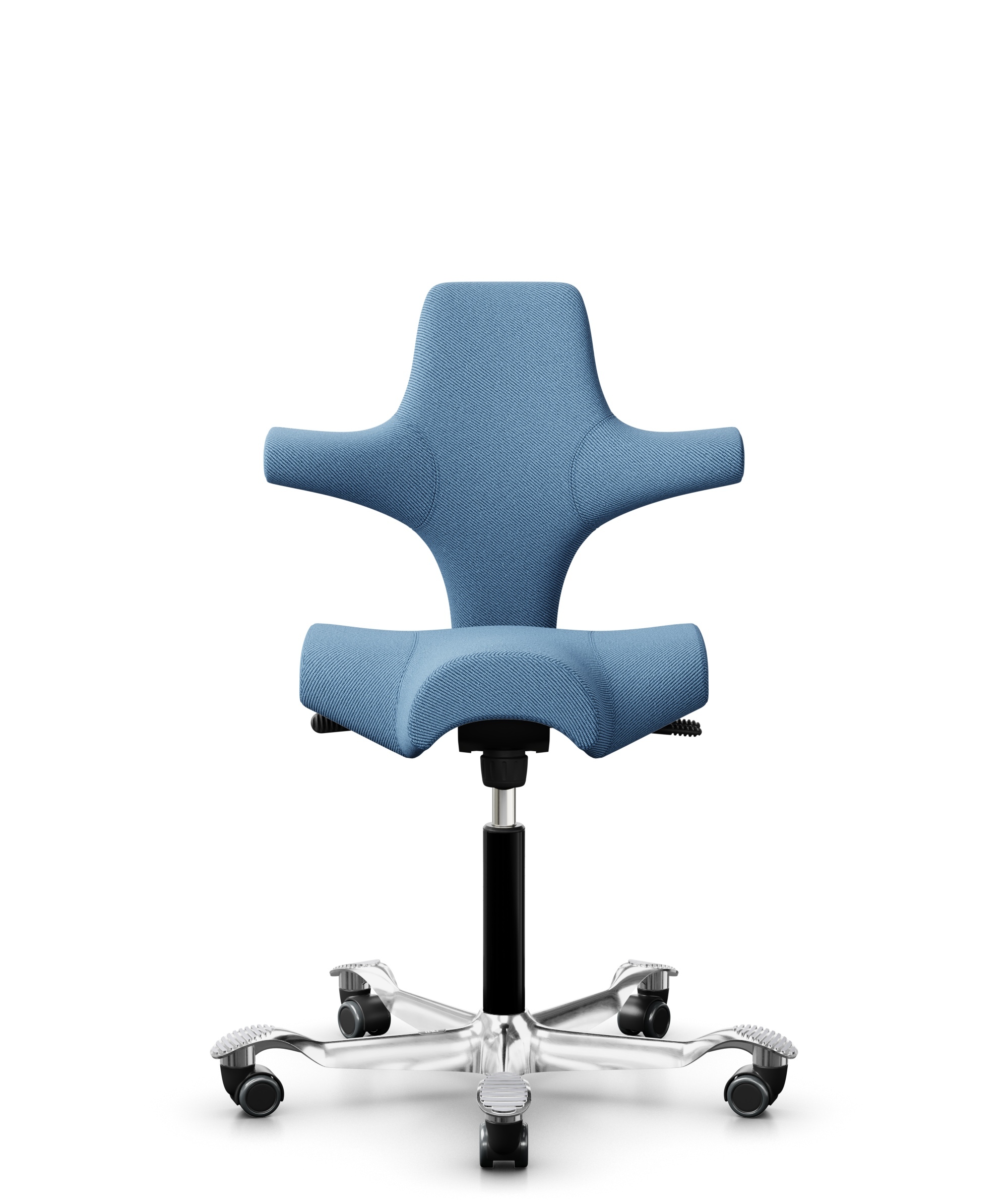 HÅG Capisco 8106 - Oceanic (Camira) - Gerecycled Polyester - OCI011 - Light blue - Framekleur - Zwart - Gasveer - 200 mm (Zithoogte 46-64cm) - Vloercontact - Zachte wielen t.b.v. harde vloeren - Voetenring - Nee, geen voetenring - Voetster - Ja, voetst... - 1