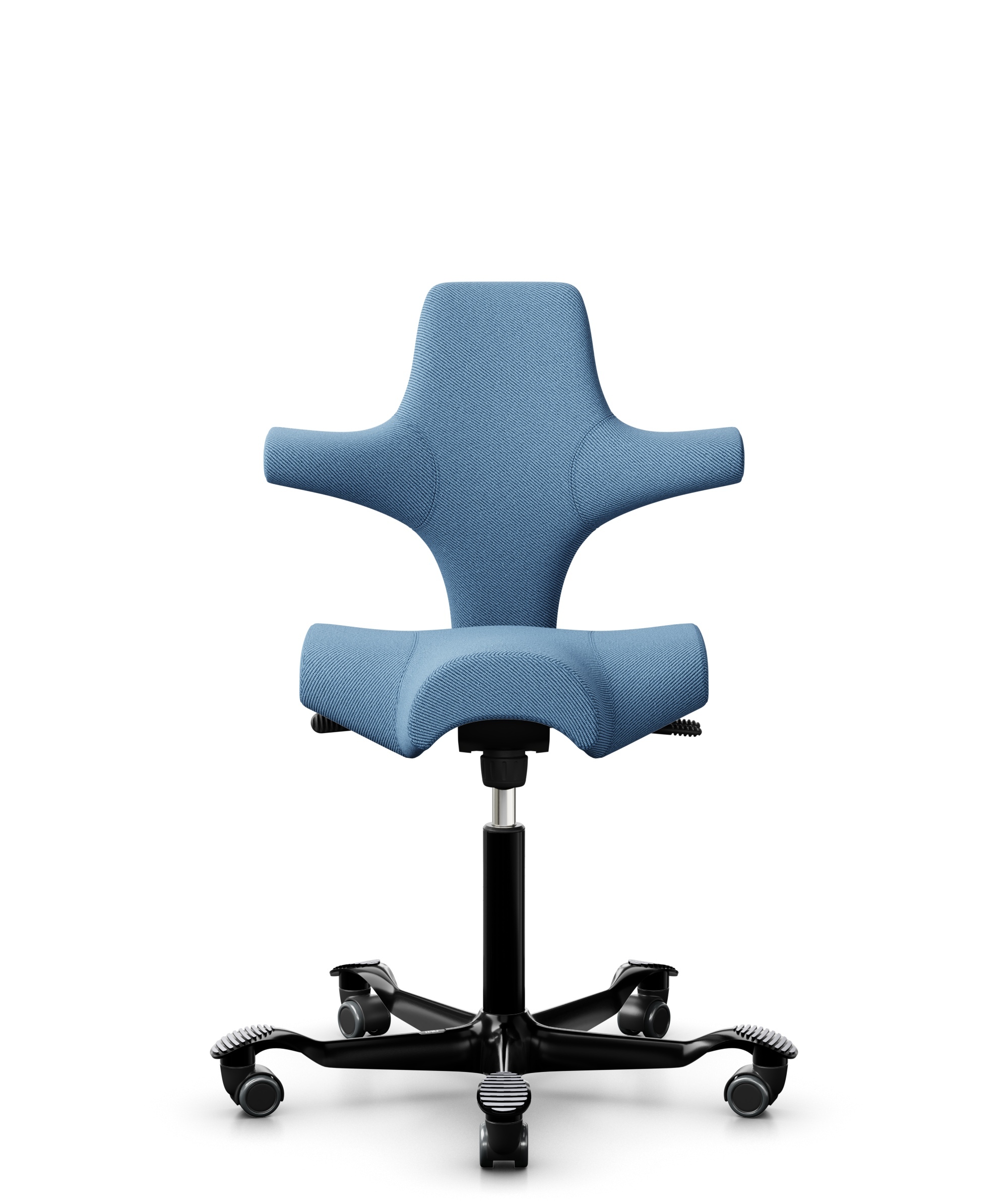 HÅG Capisco 8106 - Oceanic (Camira) - Gerecycled Polyester - OCI011 - Light blue - Framekleur - Zwart - Gasveer - 265 mm (Zithoogte 53-79cm) - Vloercontact - Harde wielen t.b.v. zachte vloeren - Voetenring - Nee, geen voetenring - Voetster - Nee, voets... - 1