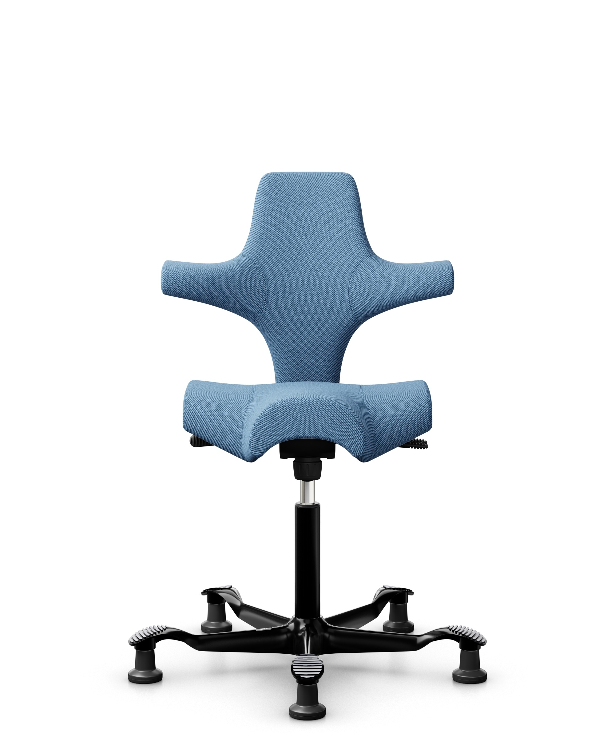 HÅG Capisco 8106 - Oceanic (Camira) - Gerecycled Polyester - OCI011 - Light blue - Framekleur - Zwart - Gasveer - 265 mm (Zithoogte 53-79cm) - Vloercontact - Glijdoppen - Voetenring - Nee, geen voetenring - Voetster - Nee, voetster in framekleur - 1
