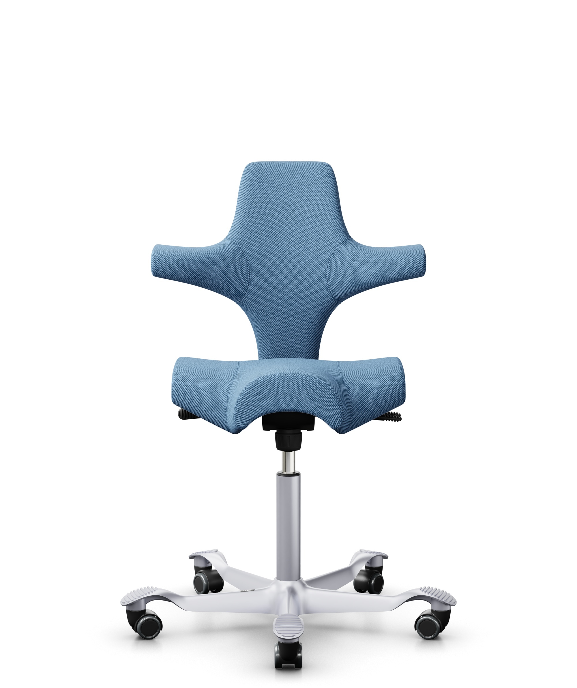 HÅG Capisco 8106 - Oceanic (Camira) - Gerecycled Polyester - OCI011 - Light blue - Framekleur - Zilver - Gasveer - 150 mm (Zithoogte 40-55cm) - Vloercontact - Harde wielen t.b.v. zachte vloeren - Voetenring - Nee, geen voetenring - Voetster - Nee, voet... - 1