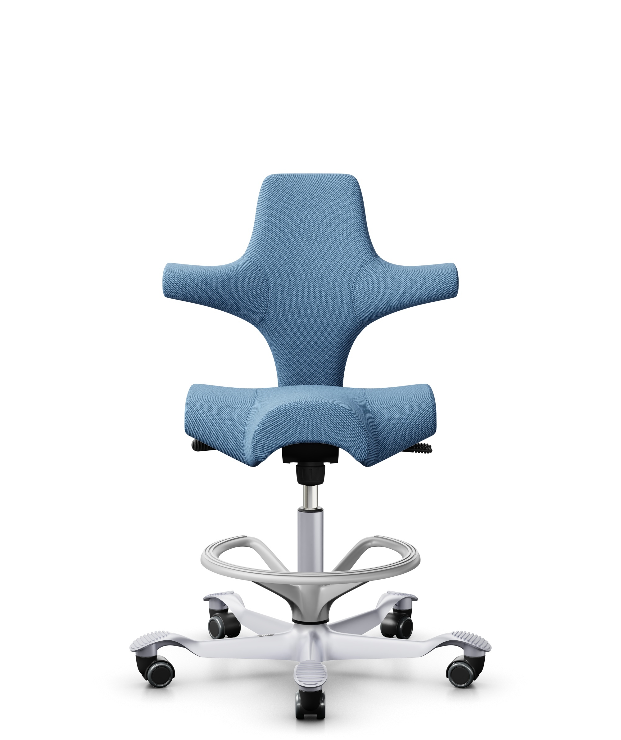 HÅG Capisco 8106 - Oceanic (Camira) - Gerecycled Polyester - OCI011 - Light blue - Framekleur - Zilver - Gasveer - 200 mm (Zithoogte 46-64cm) - Vloercontact - Zachte wielen t.b.v. harde vloeren - Voetenring - Ja, in framekleur - Voetster - Nee, voetste... - 1