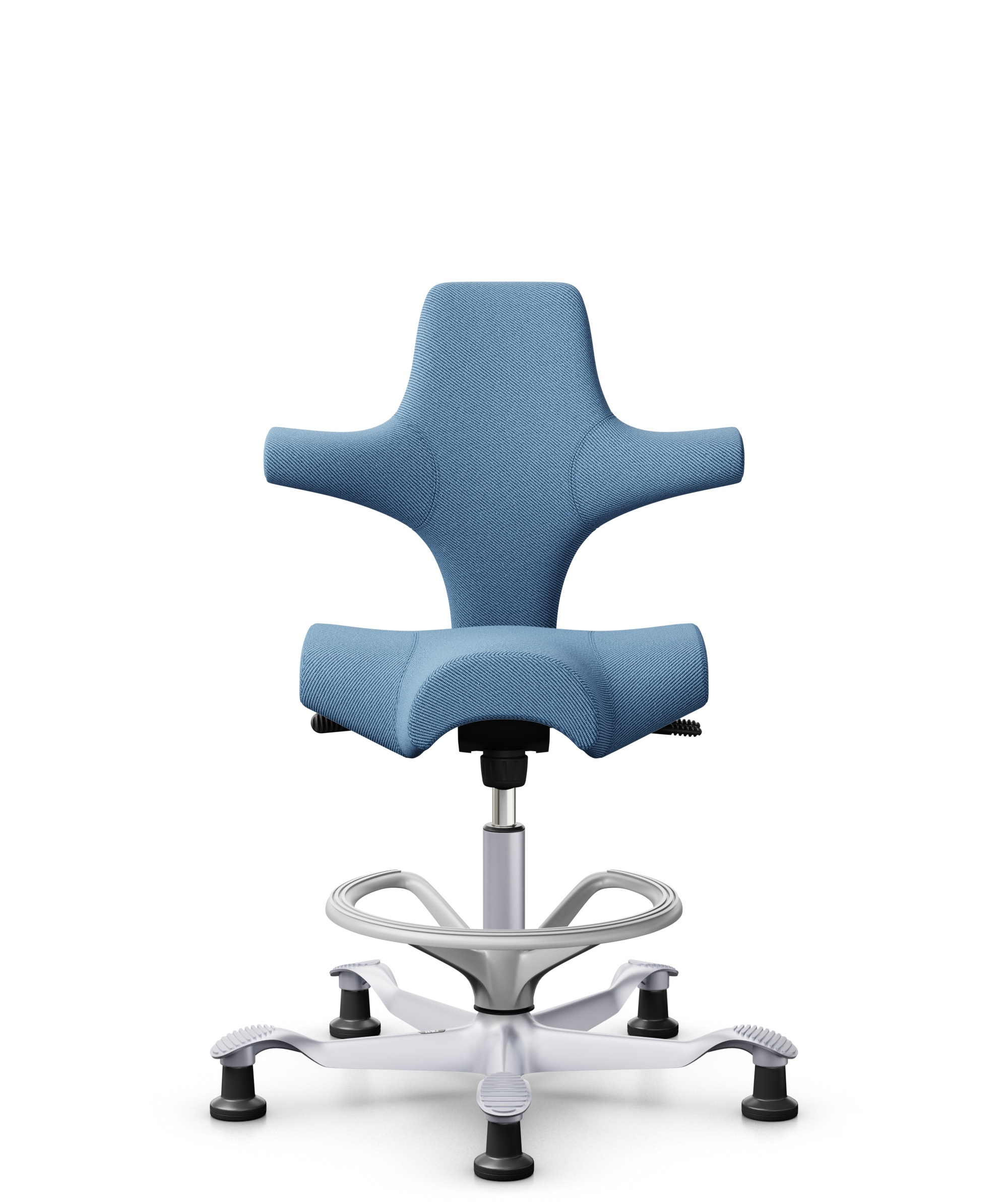 HÅG Capisco 8106 - Oceanic (Camira) - Gerecycled Polyester - OCI011 - Light blue - Framekleur - Zilver - Gasveer - 200 mm (Zithoogte 46-64cm) - Vloercontact - Glijdoppen - Voetenring - Ja, in framekleur - Voetster - Nee, voetster in framekleur - 1