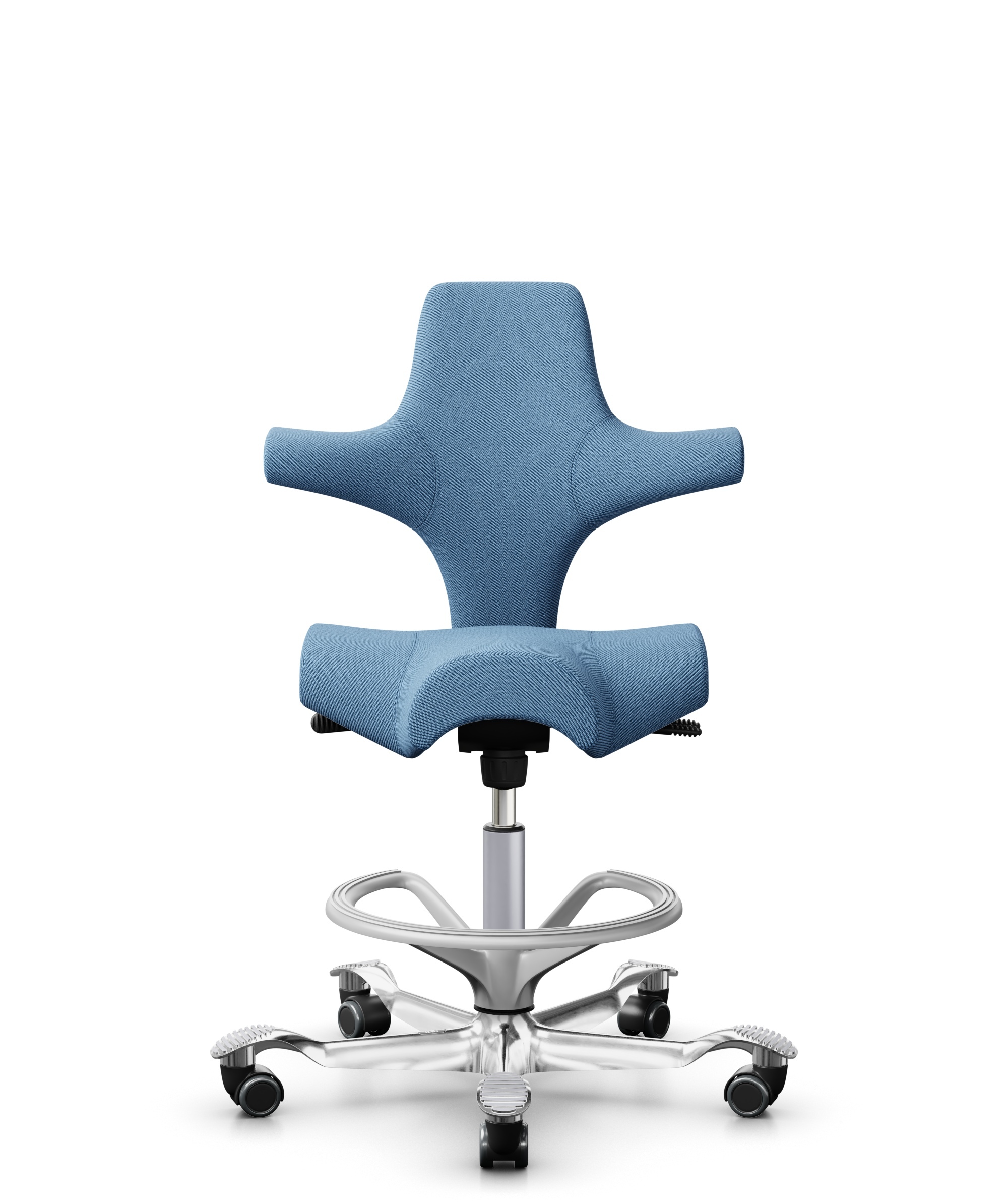 HÅG Capisco 8106 - Oceanic (Camira) - Gerecycled Polyester - OCI011 - Light blue - Framekleur - Zilver - Gasveer - 265 mm (Zithoogte 53-79cm) - Vloercontact - Zachte wielen t.b.v. harde vloeren - Voetenring - Ja, in framekleur - Voetster - Ja, voetster... - 1