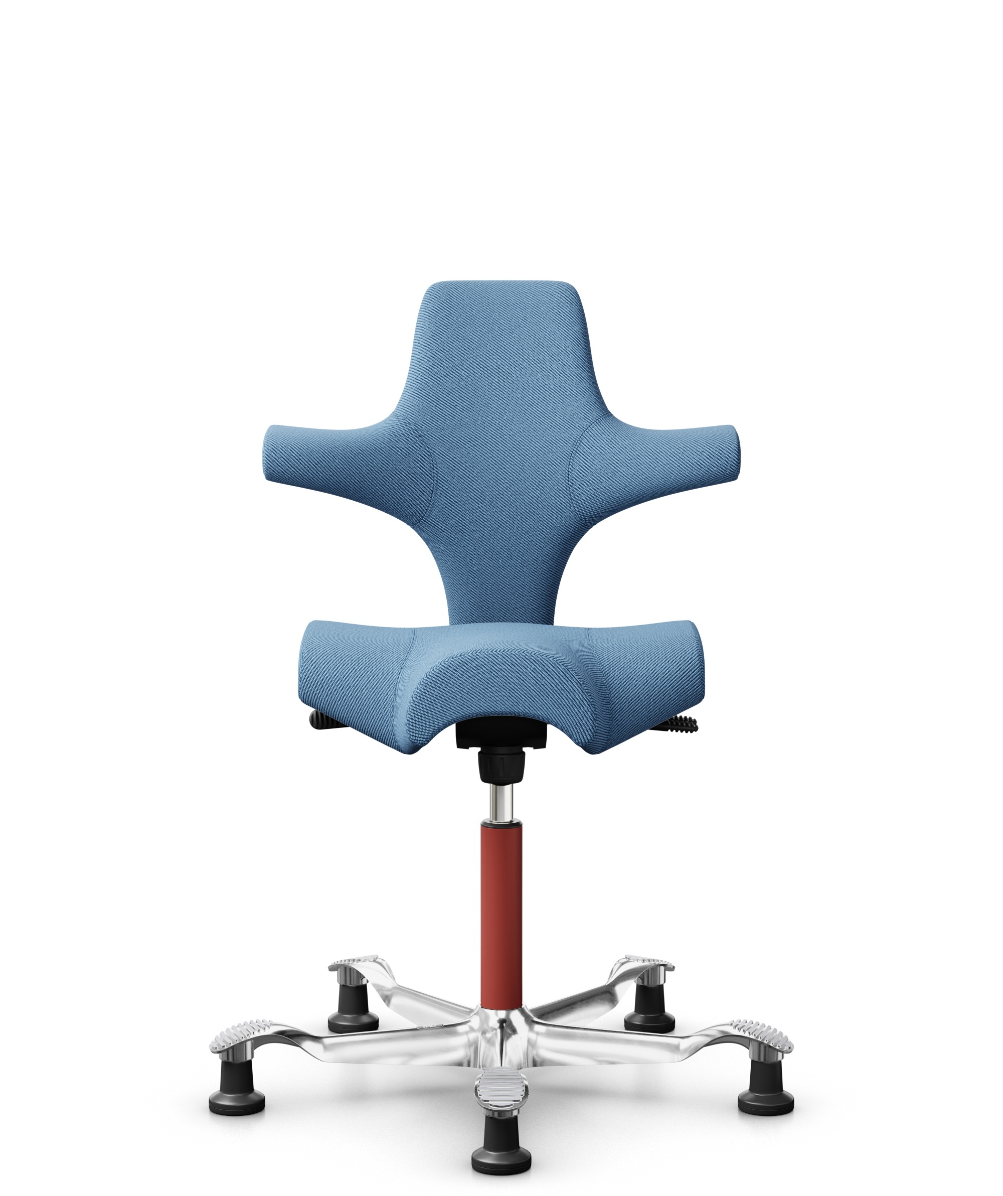 HÅG Capisco 8106 - Oceanic (Camira) - Gerecycled Polyester - OCI011 - Light blue - Framekleur - Blush Rose - Gasveer - 150 mm (Zithoogte 40-55cm) - Vloercontact - Glijdoppen - Voetenring - Nee, geen voetenring - Voetster - Ja, voetster in gepolijst alu... - 1