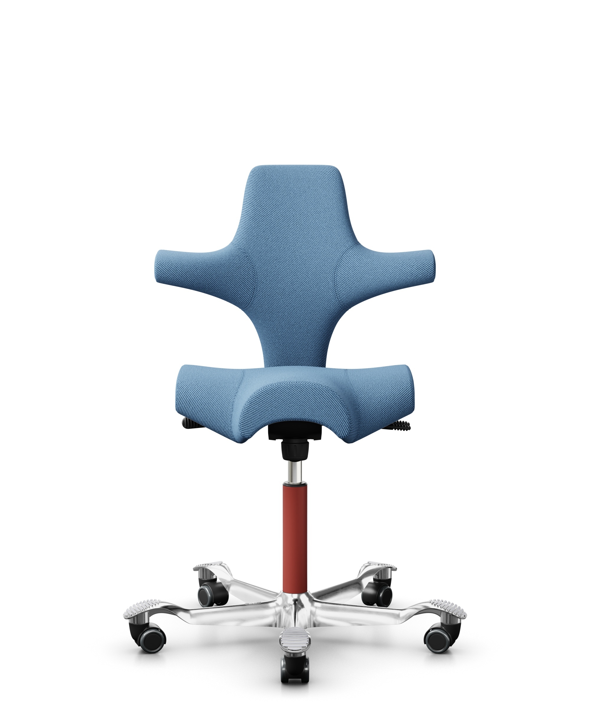 HÅG Capisco 8106 - Oceanic (Camira) - Gerecycled Polyester - OCI011 - Light blue - Framekleur - Blush Rose - Gasveer - 265 mm (Zithoogte 53-79cm) - Vloercontact - Harde wielen t.b.v. zachte vloeren - Voetenring - Nee, geen voetenring - Voetster - Ja, v... - 1