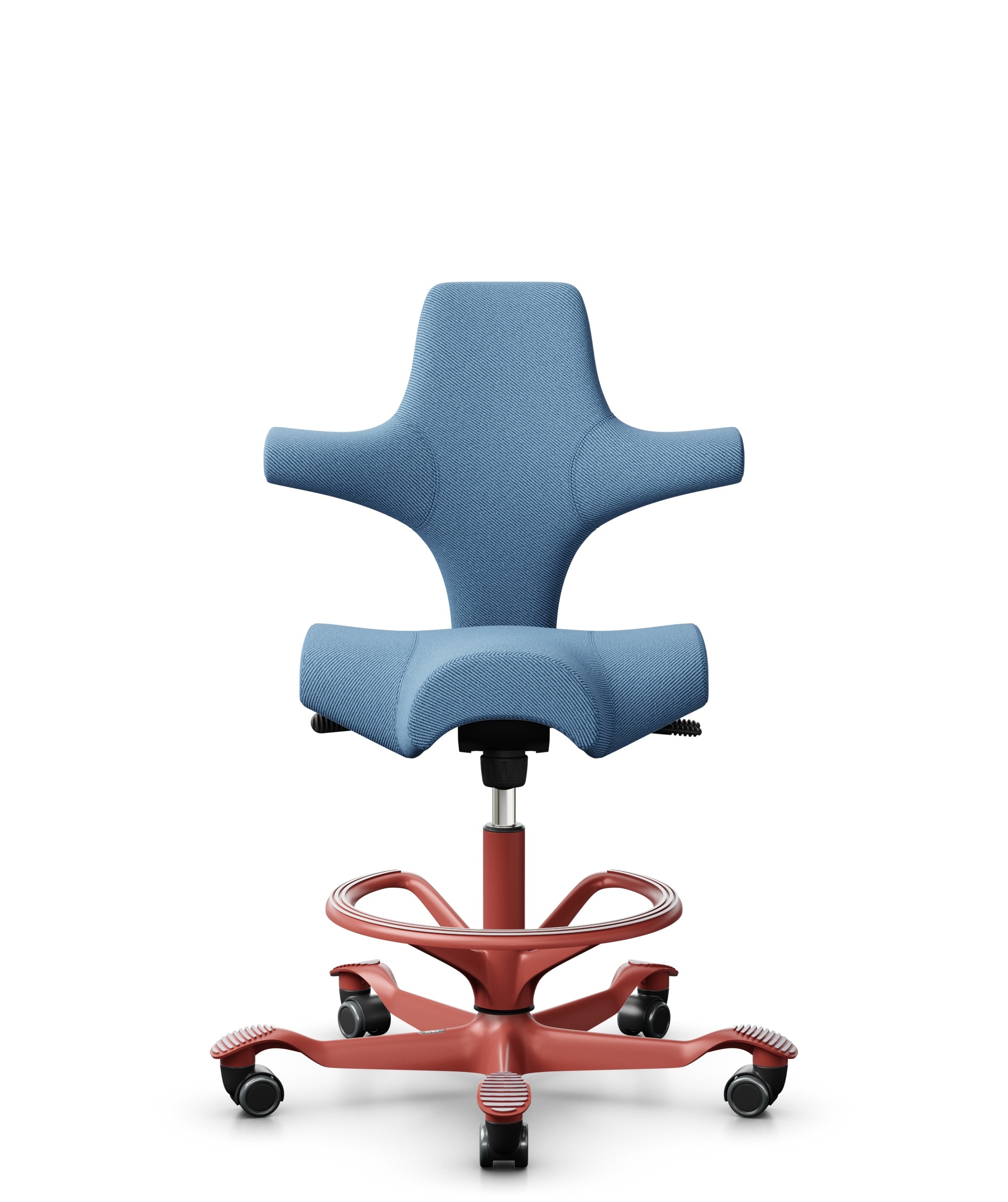 HÅG Capisco 8106 - Oceanic (Camira) - Gerecycled Polyester - OCI011 - Light blue - Framekleur - Blush Rose - Gasveer - 265 mm (Zithoogte 53-79cm) - Vloercontact - Zachte wielen t.b.v. harde vloeren - Voetenring - Ja, in framekleur - Voetster - Nee, voe... - 1