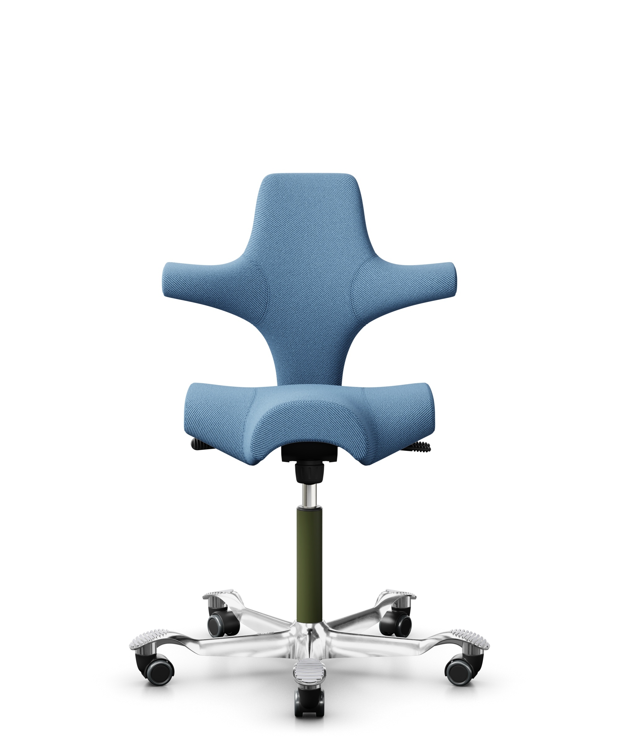 HÅG Capisco 8106 - Oceanic (Camira) - Gerecycled Polyester - OCI011 - Light blue - Framekleur - Moss Grey - Gasveer - 265 mm (Zithoogte 53-79cm) - Vloercontact - Zachte wielen t.b.v. harde vloeren - Voetenring - Nee, geen voetenring - Voetster - Ja, vo... - 1