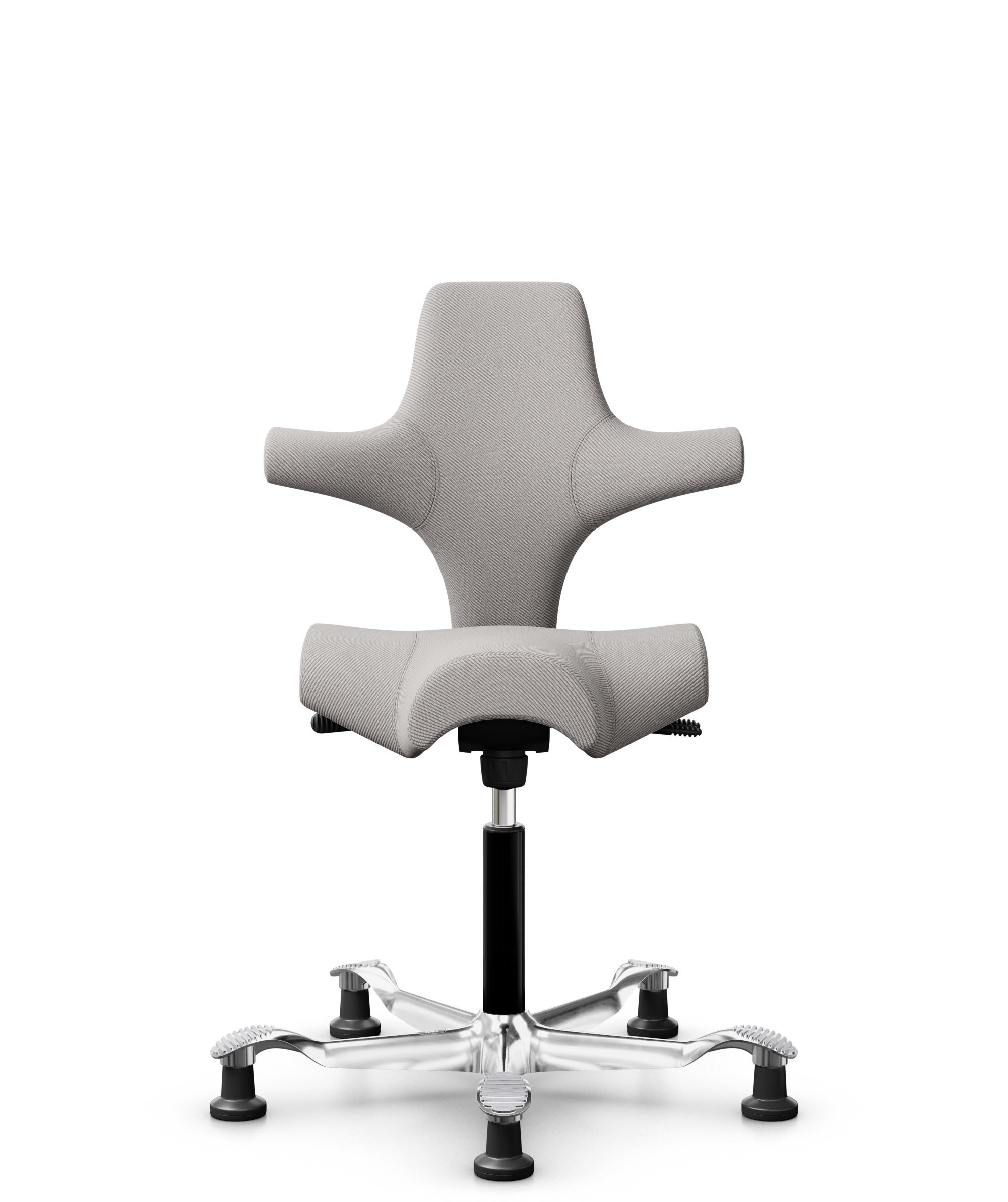 HÅG Capisco 8106 - Oceanic (Camira) - Gerecycled Polyester - OCI014 - Light beige - Framekleur - Zwart - Gasveer - 200 mm (Zithoogte 46-64cm) - Vloercontact - Glijdoppen - Voetenring - Nee, geen voetenring - Voetster - Ja, voetster in gepolijst aluminium - 1