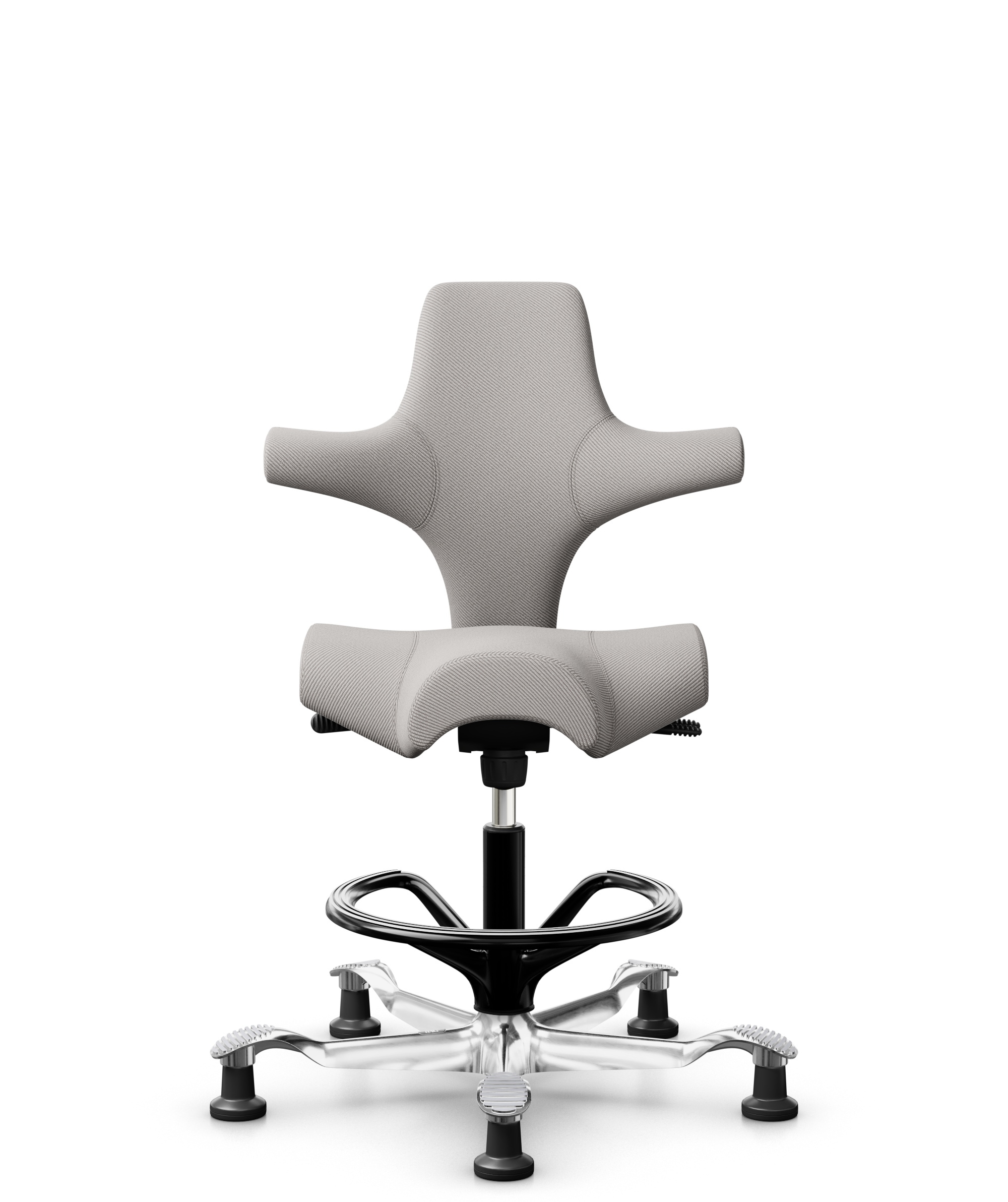 HÅG Capisco 8106 - Oceanic (Camira) - Gerecycled Polyester - OCI014 - Light beige - Framekleur - Zwart - Gasveer - 265 mm (Zithoogte 53-79cm) - Vloercontact - Glijdoppen - Voetenring - Ja, in framekleur - Voetster - Ja, voetster in gepolijst aluminium - 1
