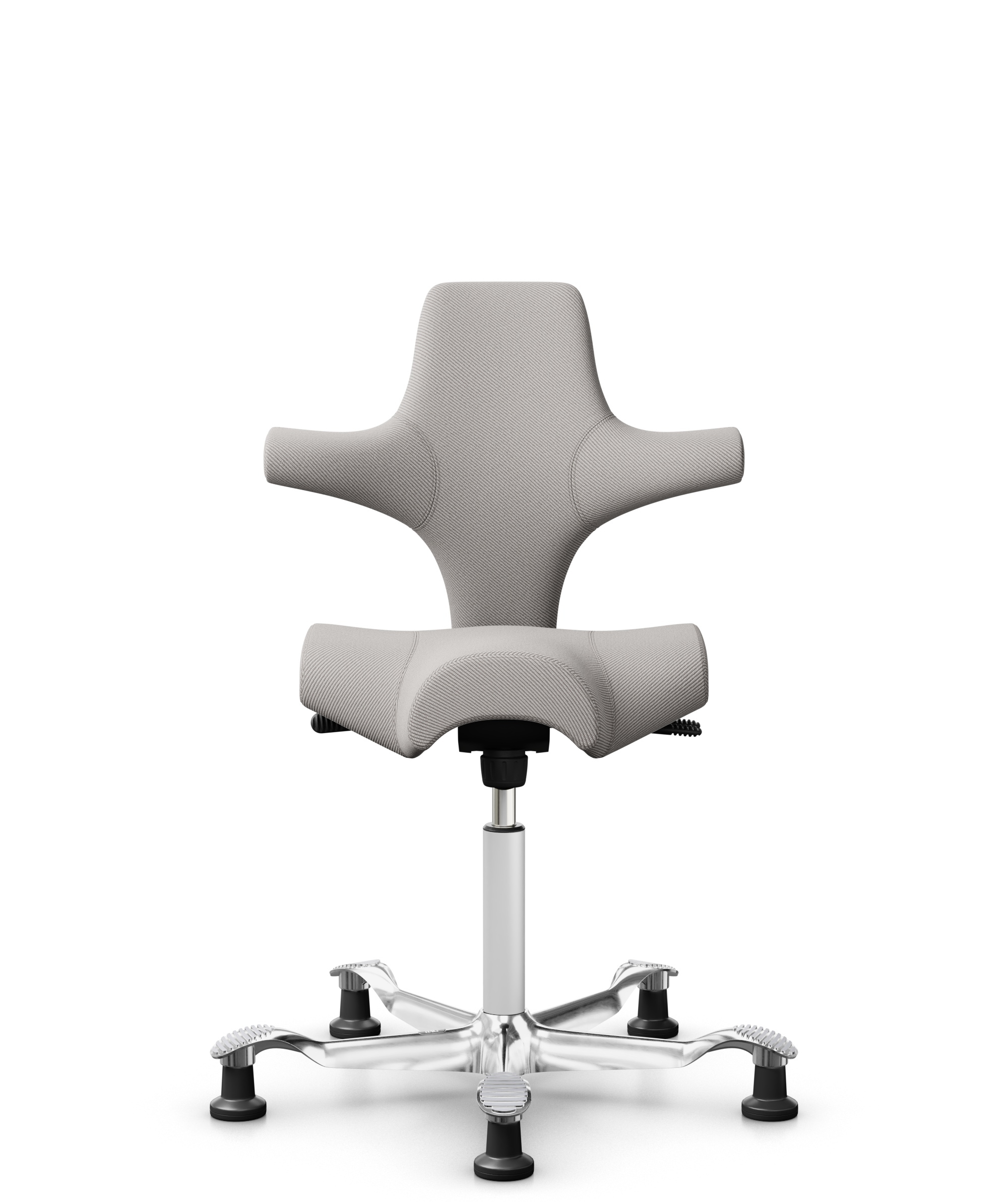 HÅG Capisco 8106 - Oceanic (Camira) - Gerecycled Polyester - OCI014 - Light beige - Framekleur - Wit - Gasveer - 150 mm (Zithoogte 40-55cm) - Vloercontact - Glijdoppen - Voetenring - Nee, geen voetenring - Voetster - Ja, voetster in gepolijst aluminium - 1