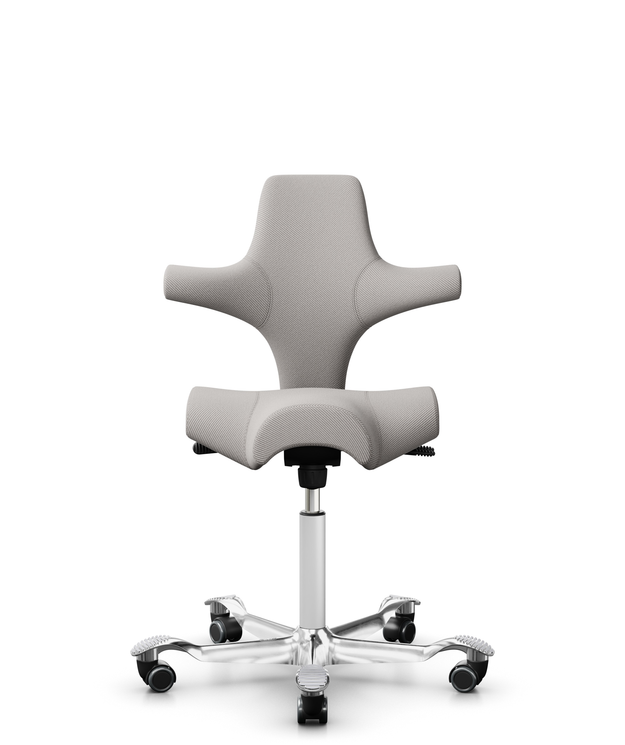 HÅG Capisco 8106 - Oceanic (Camira) - Gerecycled Polyester - OCI014 - Light beige - Framekleur - Wit - Gasveer - 265 mm (Zithoogte 53-79cm) - Vloercontact - Harde wielen t.b.v. zachte vloeren - Voetenring - Nee, geen voetenring - Voetster - Ja, voetste... - 1