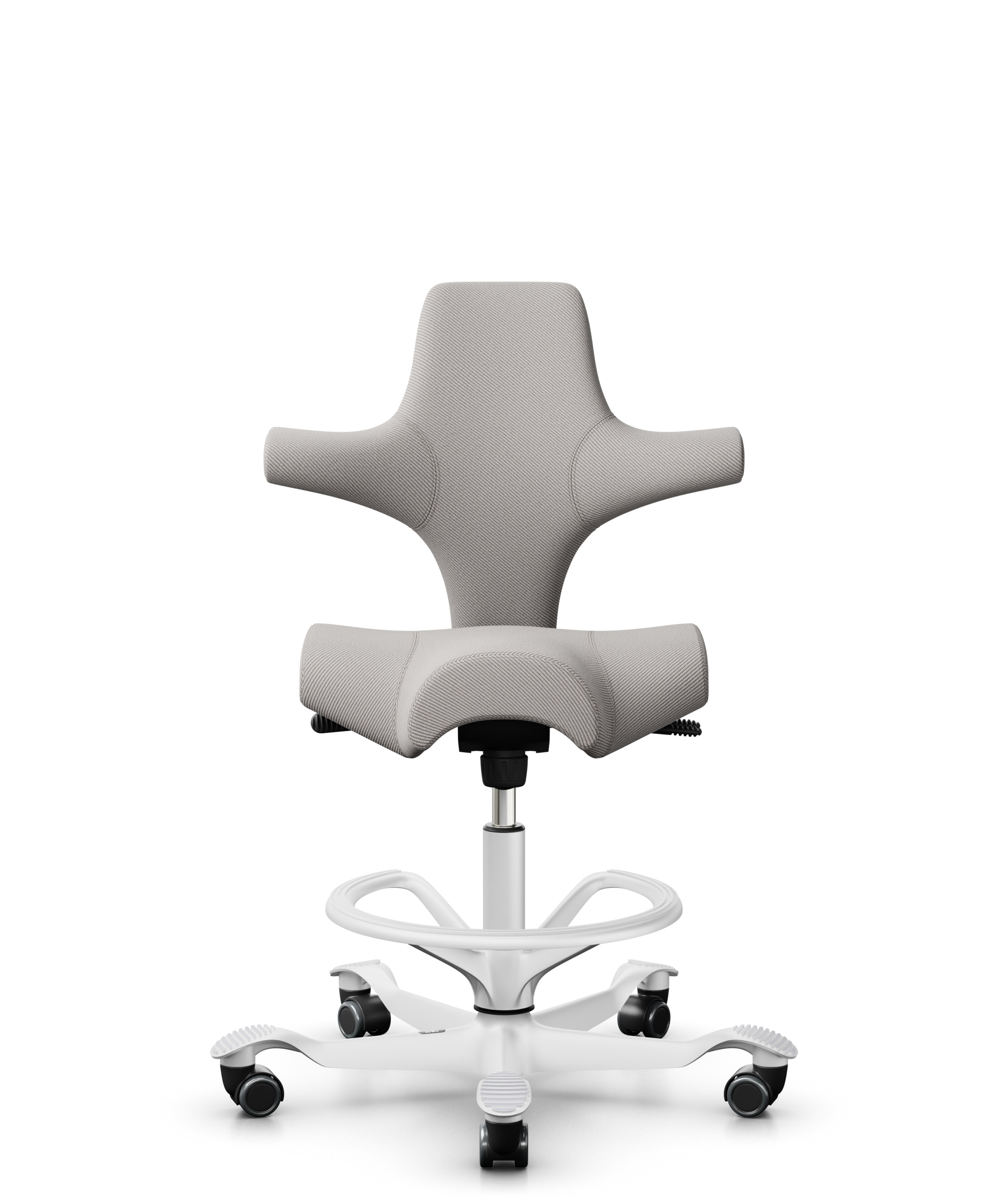 HÅG Capisco 8106 - Oceanic (Camira) - Gerecycled Polyester - OCI014 - Light beige - Framekleur - Wit - Gasveer - 265 mm (Zithoogte 53-79cm) - Vloercontact - Zachte wielen t.b.v. harde vloeren - Voetenring - Ja, in framekleur - Voetster - Nee, voetster ... - 1