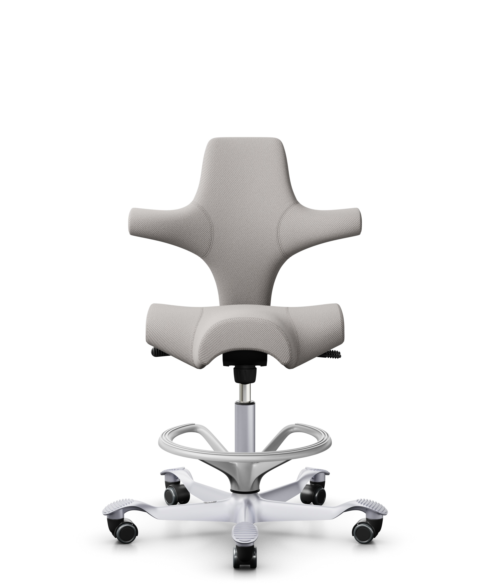 HÅG Capisco 8106 - Oceanic (Camira) - Gerecycled Polyester - OCI014 - Light beige - Framekleur - Zilver - Gasveer - 200 mm (Zithoogte 46-64cm) - Vloercontact - Zachte wielen t.b.v. harde vloeren - Voetenring - Ja, in framekleur - Voetster - Nee, voetst... - 1