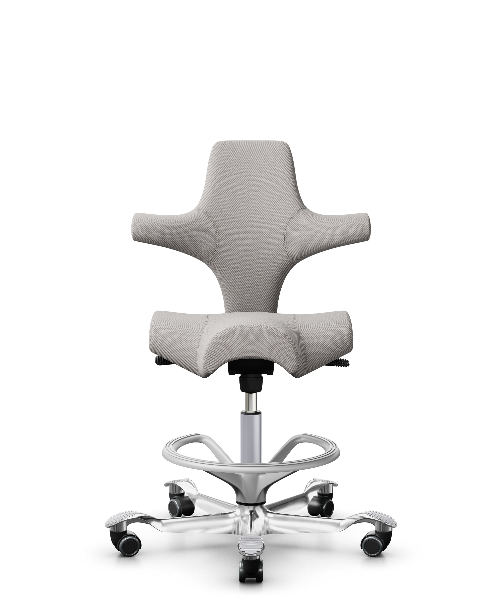 HÅG Capisco 8106 - Oceanic (Camira) - Gerecycled Polyester - OCI014 - Light beige - Framekleur - Zilver - Gasveer - 265 mm (Zithoogte 53-79cm) - Vloercontact - Harde wielen t.b.v. zachte vloeren - Voetenring - Ja, in framekleur - Voetster - Ja, voetste... - 1