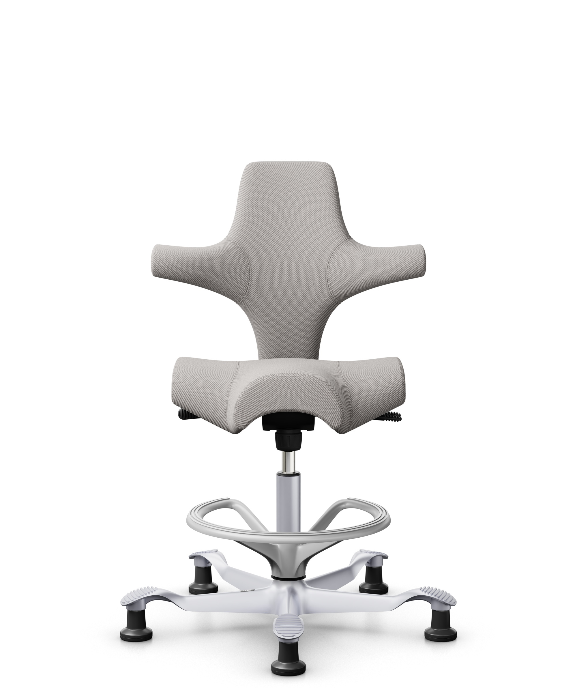 HÅG Capisco 8106 - Oceanic (Camira) - Gerecycled Polyester - OCI014 - Light beige - Framekleur - Zilver - Gasveer - 265 mm (Zithoogte 53-79cm) - Vloercontact - Glijdoppen - Voetenring - Ja, in framekleur - Voetster - Nee, voetster in framekleur - 1
