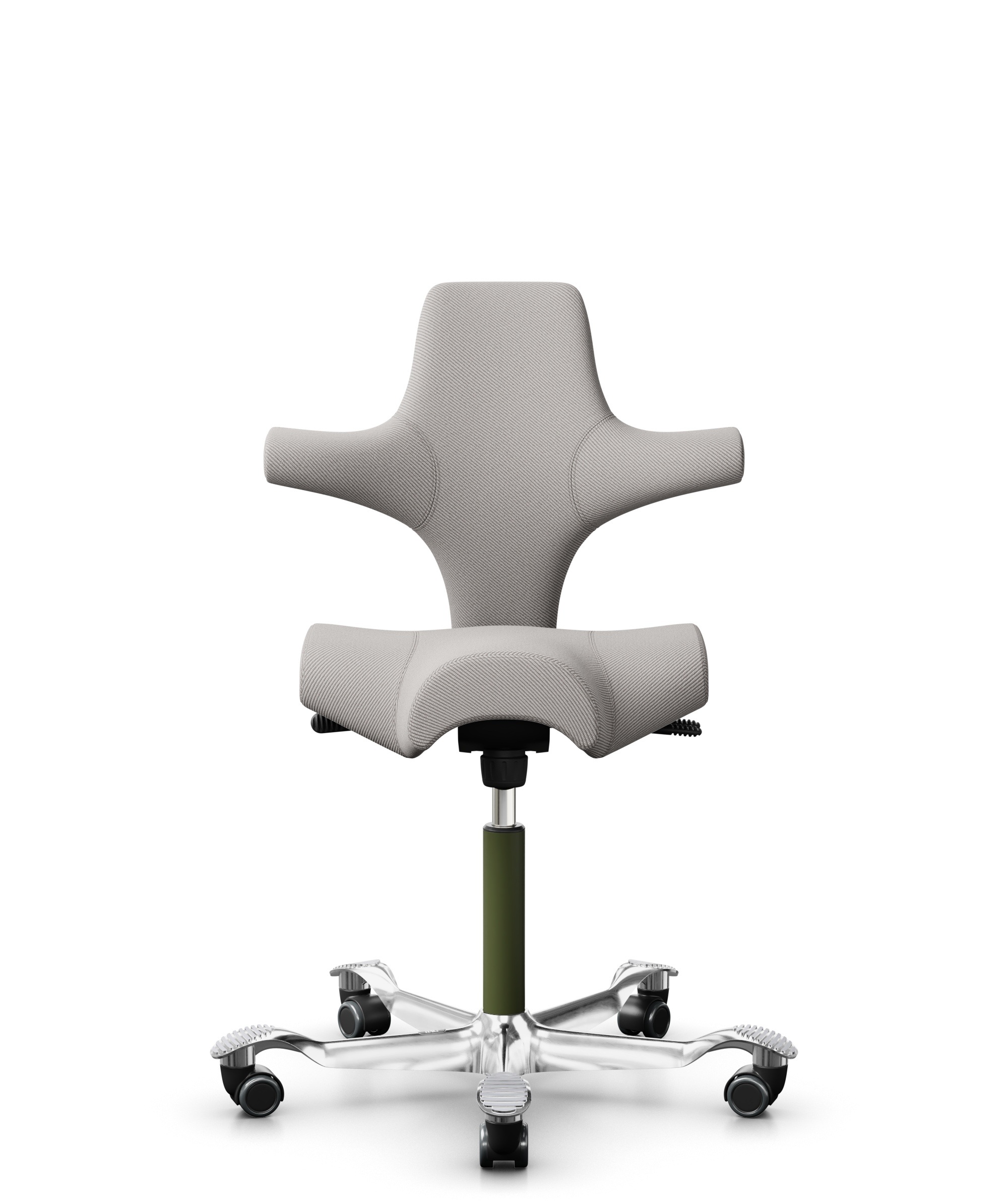 HÅG Capisco 8106 - Oceanic (Camira) - Gerecycled Polyester - OCI014 - Light beige - Framekleur - Moss Grey - Gasveer - 150 mm (Zithoogte 40-55cm) - Vloercontact - Zachte wielen t.b.v. harde vloeren - Voetenring - Nee, geen voetenring - Voetster - Ja, v... - 1