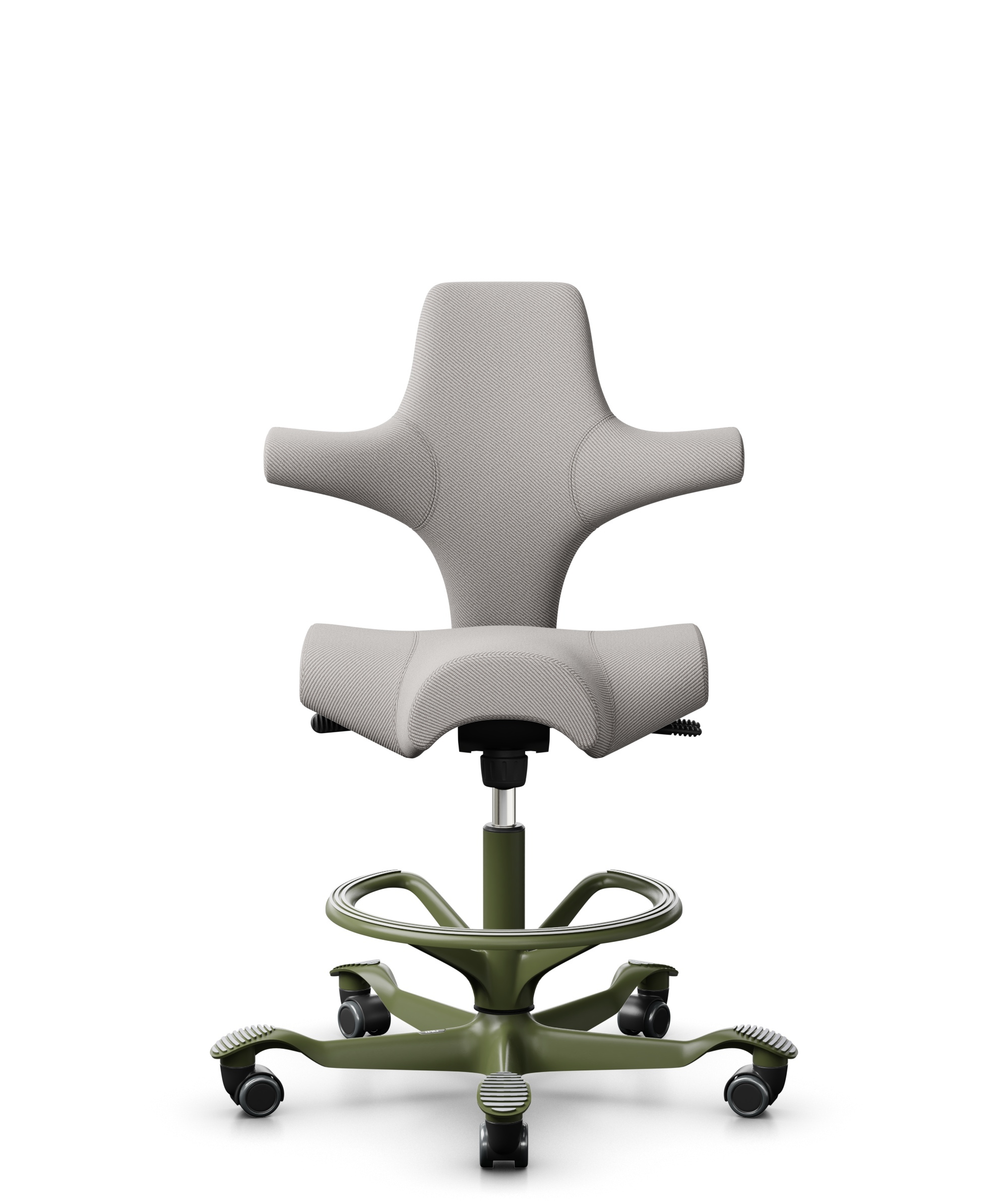 HÅG Capisco 8106 - Oceanic (Camira) - Gerecycled Polyester - OCI014 - Light beige - Framekleur - Moss Grey - Gasveer - 200 mm (Zithoogte 46-64cm) - Vloercontact - Harde wielen t.b.v. zachte vloeren - Voetenring - Ja, in framekleur - Voetster - Nee, voe... - 1