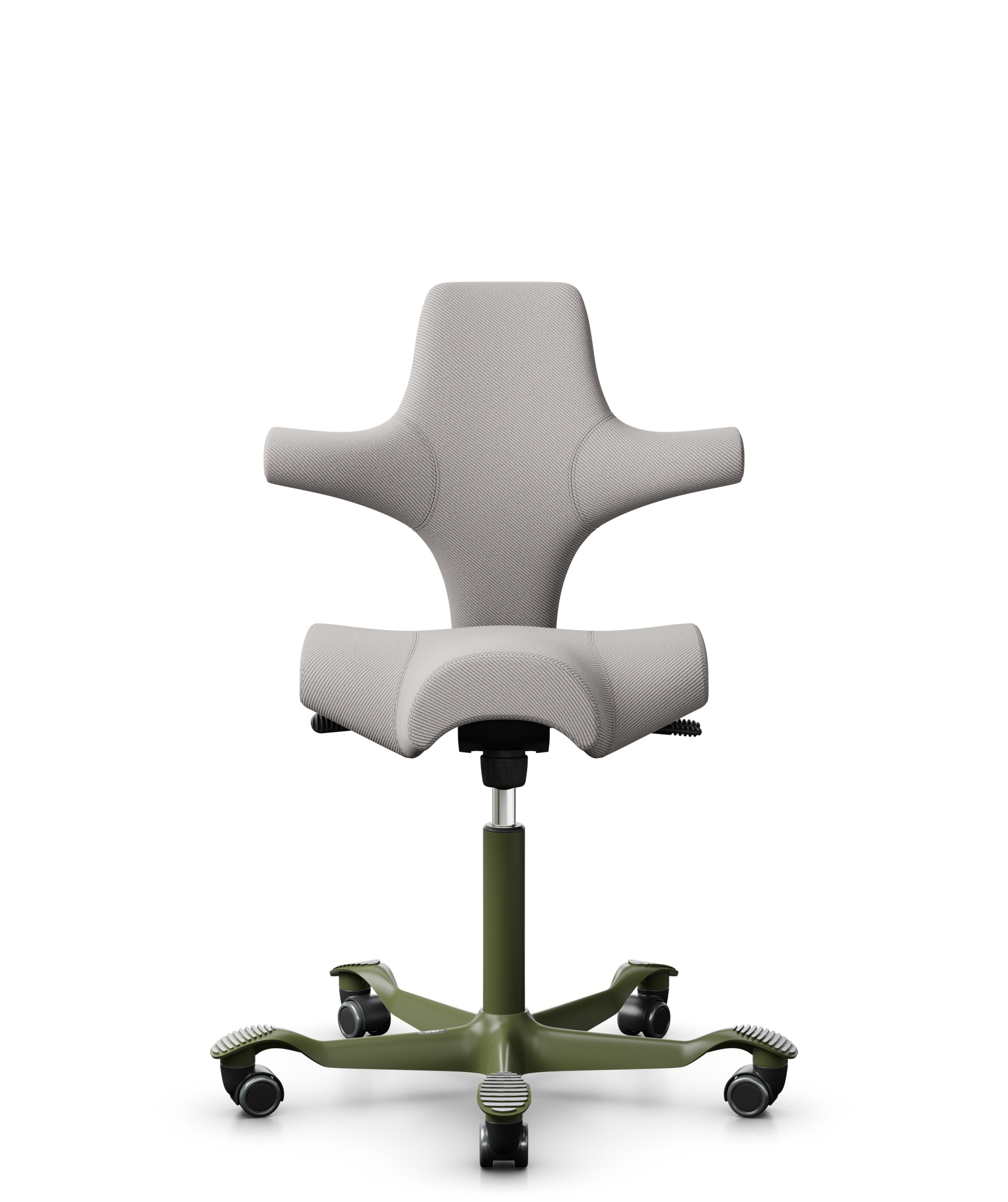 HÅG Capisco 8106 - Oceanic (Camira) - Gerecycled Polyester - OCI014 - Light beige - Framekleur - Moss Grey - Gasveer - 200 mm (Zithoogte 46-64cm) - Vloercontact - Zachte wielen t.b.v. harde vloeren - Voetenring - Nee, geen voetenring - Voetster - Nee, ... - 1