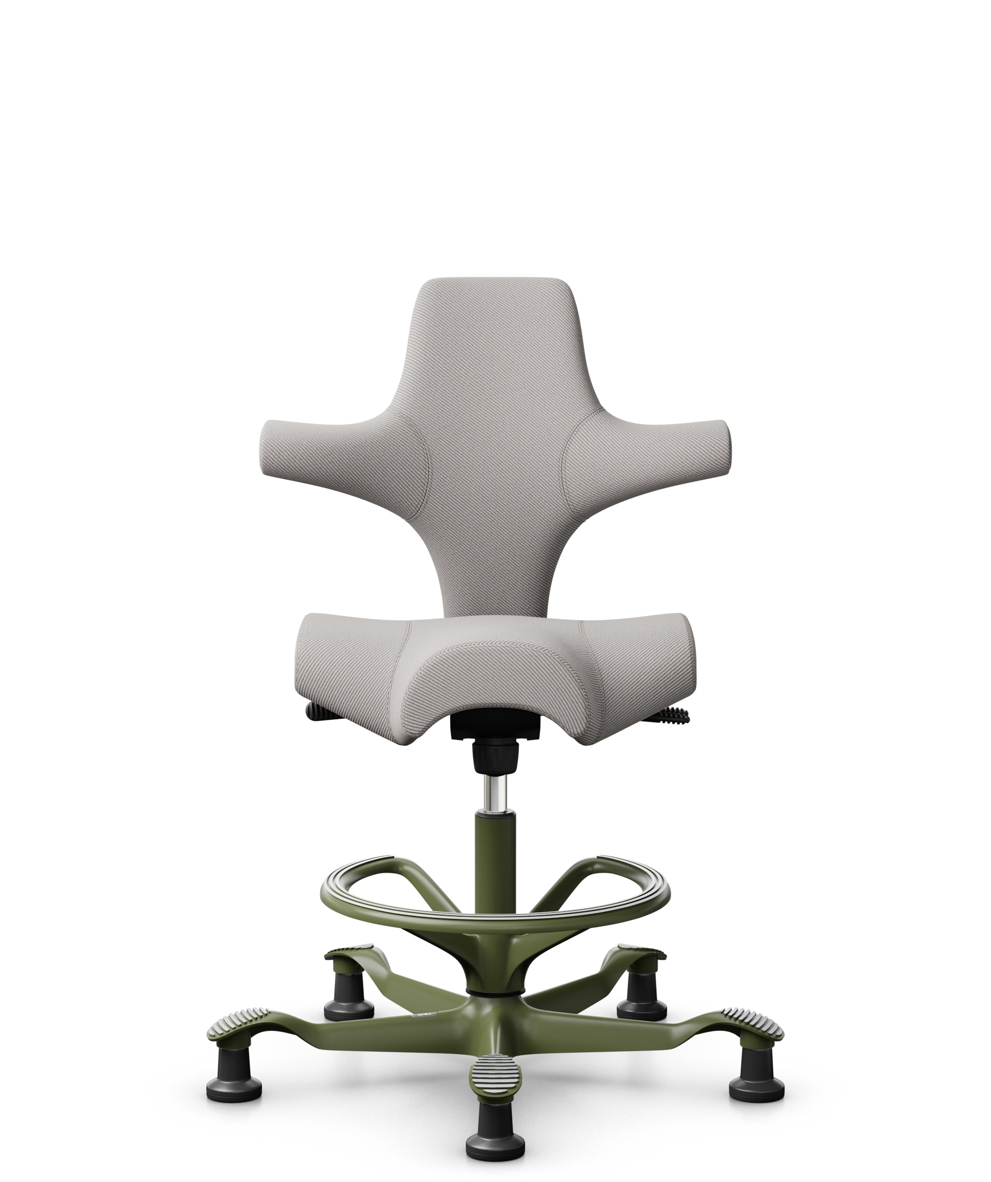 HÅG Capisco 8106 - Oceanic (Camira) - Gerecycled Polyester - OCI014 - Light beige - Framekleur - Moss Grey - Gasveer - 200 mm (Zithoogte 46-64cm) - Vloercontact - Glijdoppen - Voetenring - Ja, in framekleur - Voetster - Nee, voetster in framekleur - 1