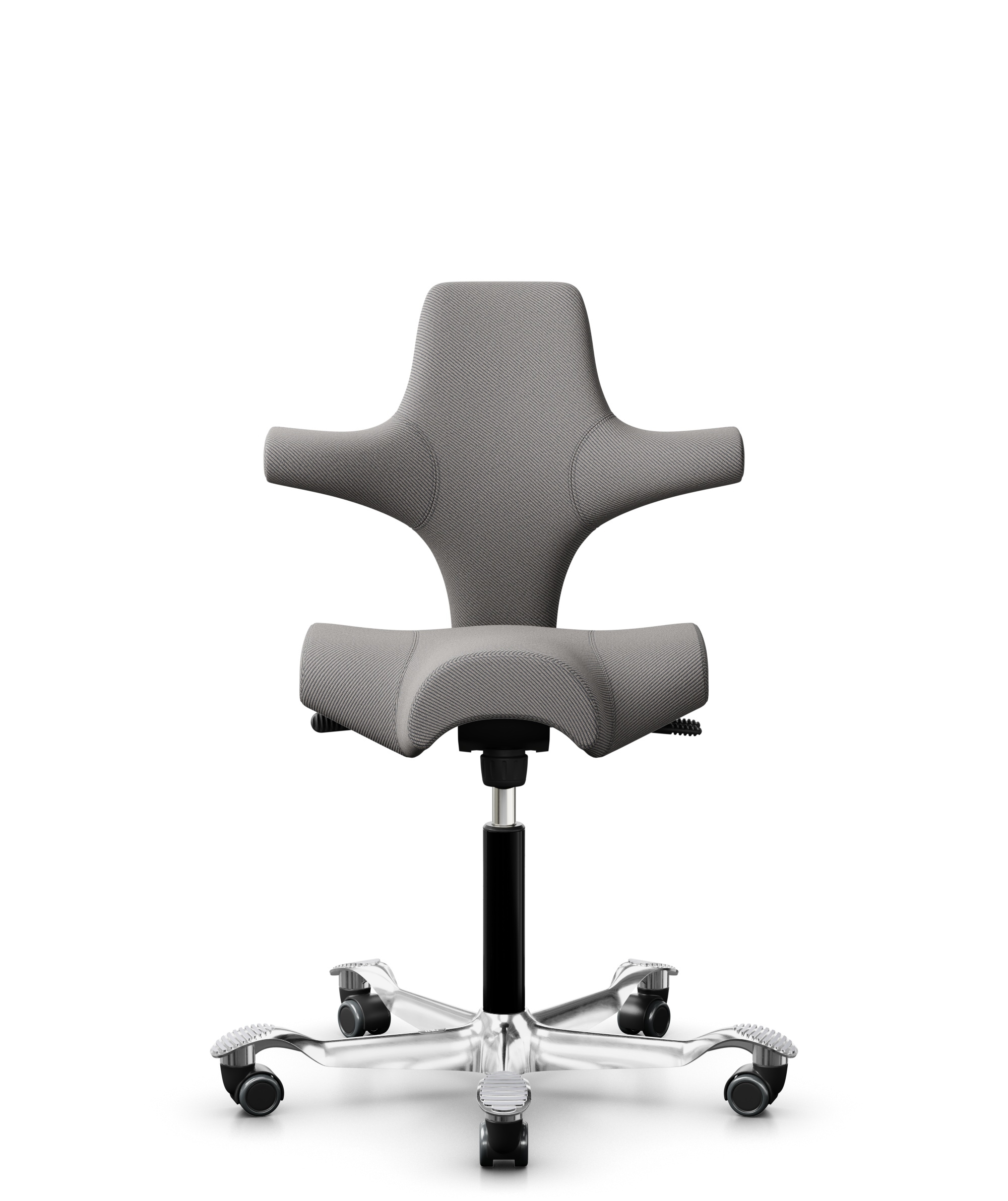 HÅG Capisco 8106 - Oceanic (Camira) - Gerecycled Polyester - OCI008 - Warm grey - Framekleur - Zwart - Gasveer - 265 mm (Zithoogte 53-79cm) - Vloercontact - Zachte wielen t.b.v. harde vloeren - Voetenring - Nee, geen voetenring - Voetster - Ja, voetste... - 1