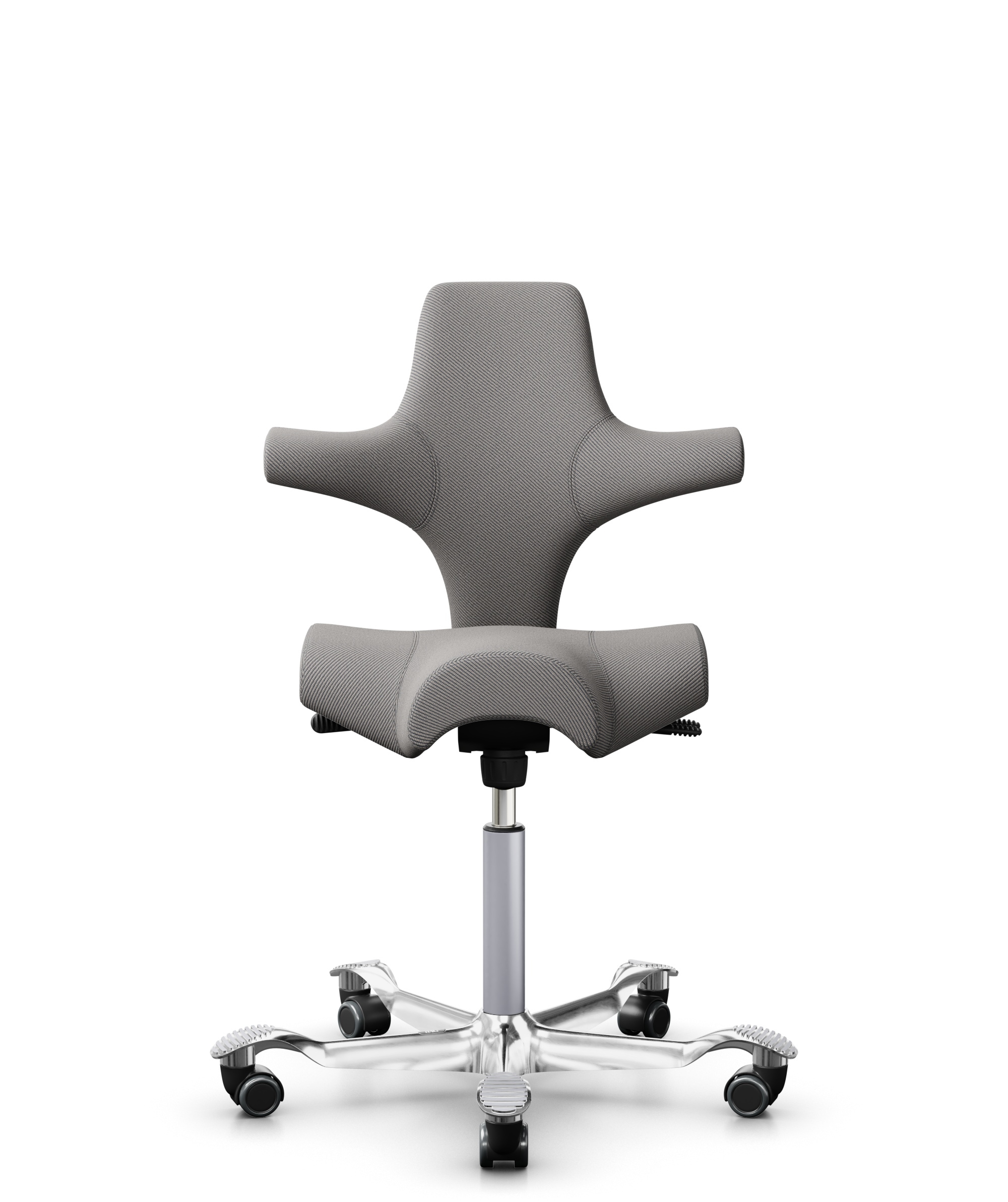 HÅG Capisco 8106 - Oceanic (Camira) - Gerecycled Polyester - OCI008 - Warm grey - Framekleur - Zilver - Gasveer - 200 mm (Zithoogte 46-64cm) - Vloercontact - Zachte wielen t.b.v. harde vloeren - Voetenring - Nee, geen voetenring - Voetster - Ja, voetst... - 1