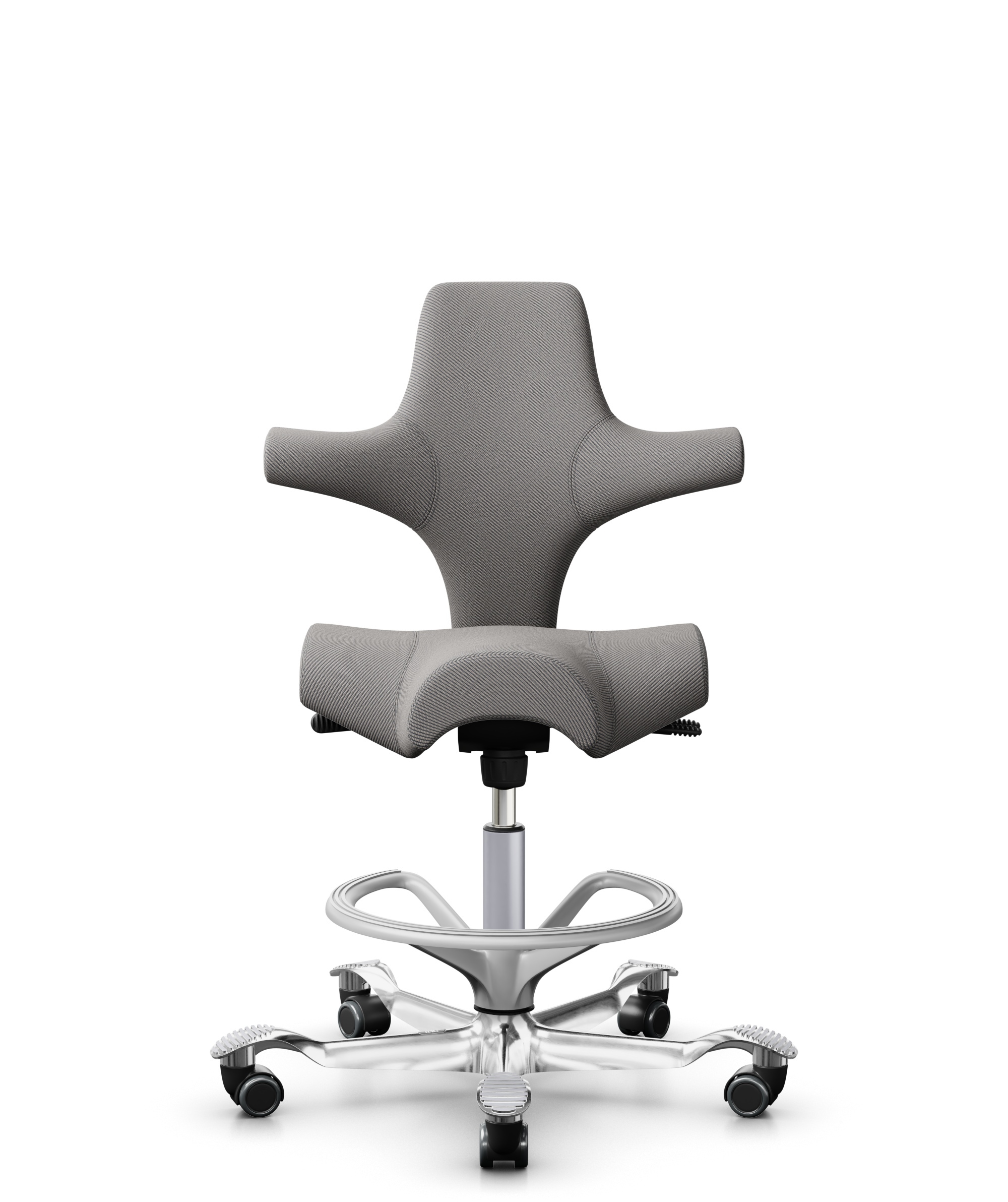 HÅG Capisco 8106 - Oceanic (Camira) - Gerecycled Polyester - OCI008 - Warm grey - Framekleur - Zilver - Gasveer - 200 mm (Zithoogte 46-64cm) - Vloercontact - Zachte wielen t.b.v. harde vloeren - Voetenring - Ja, in framekleur - Voetster - Ja, voetster ... - 1