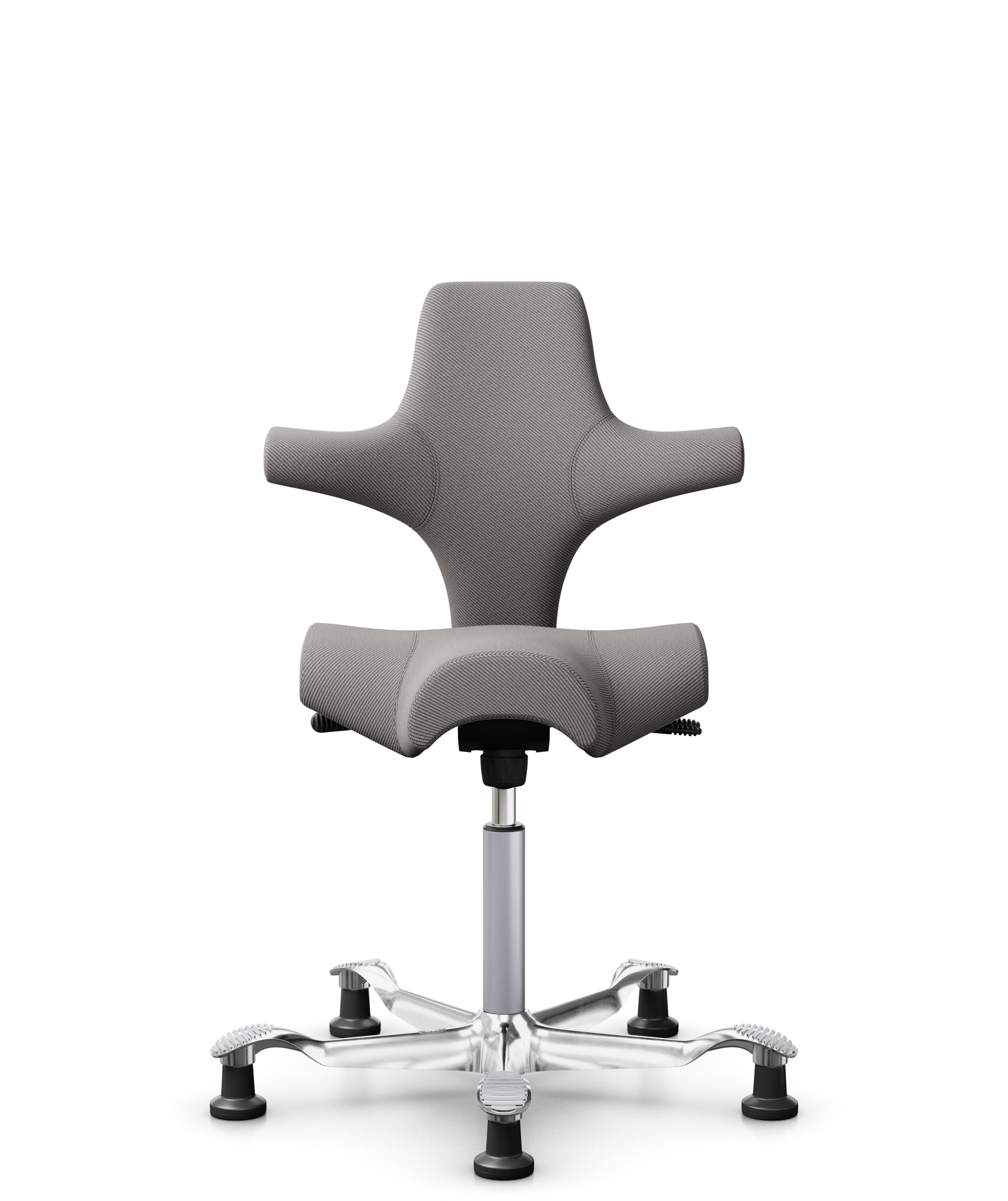 HÅG Capisco 8106 - Oceanic (Camira) - Gerecycled Polyester - OCI008 - Warm grey - Framekleur - Zilver - Gasveer - 200 mm (Zithoogte 46-64cm) - Vloercontact - Glijdoppen - Voetenring - Nee, geen voetenring - Voetster - Ja, voetster in gepolijst aluminium - 1