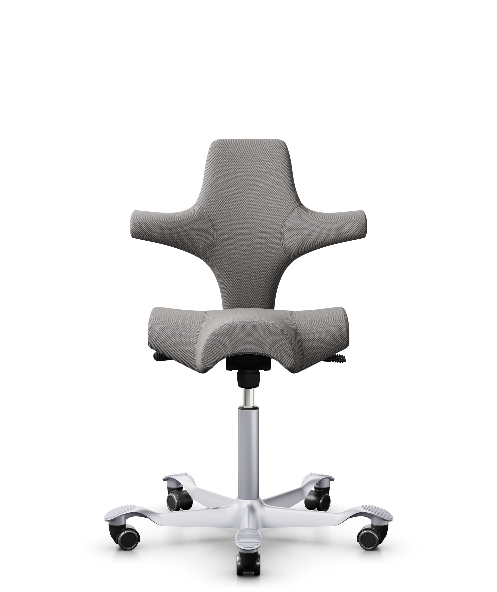 HÅG Capisco 8106 - Oceanic (Camira) - Gerecycled Polyester - OCI008 - Warm grey - Framekleur - Zilver - Gasveer - 265 mm (Zithoogte 53-79cm) - Vloercontact - Harde wielen t.b.v. zachte vloeren - Voetenring - Nee, geen voetenring - Voetster - Nee, voets... - 1