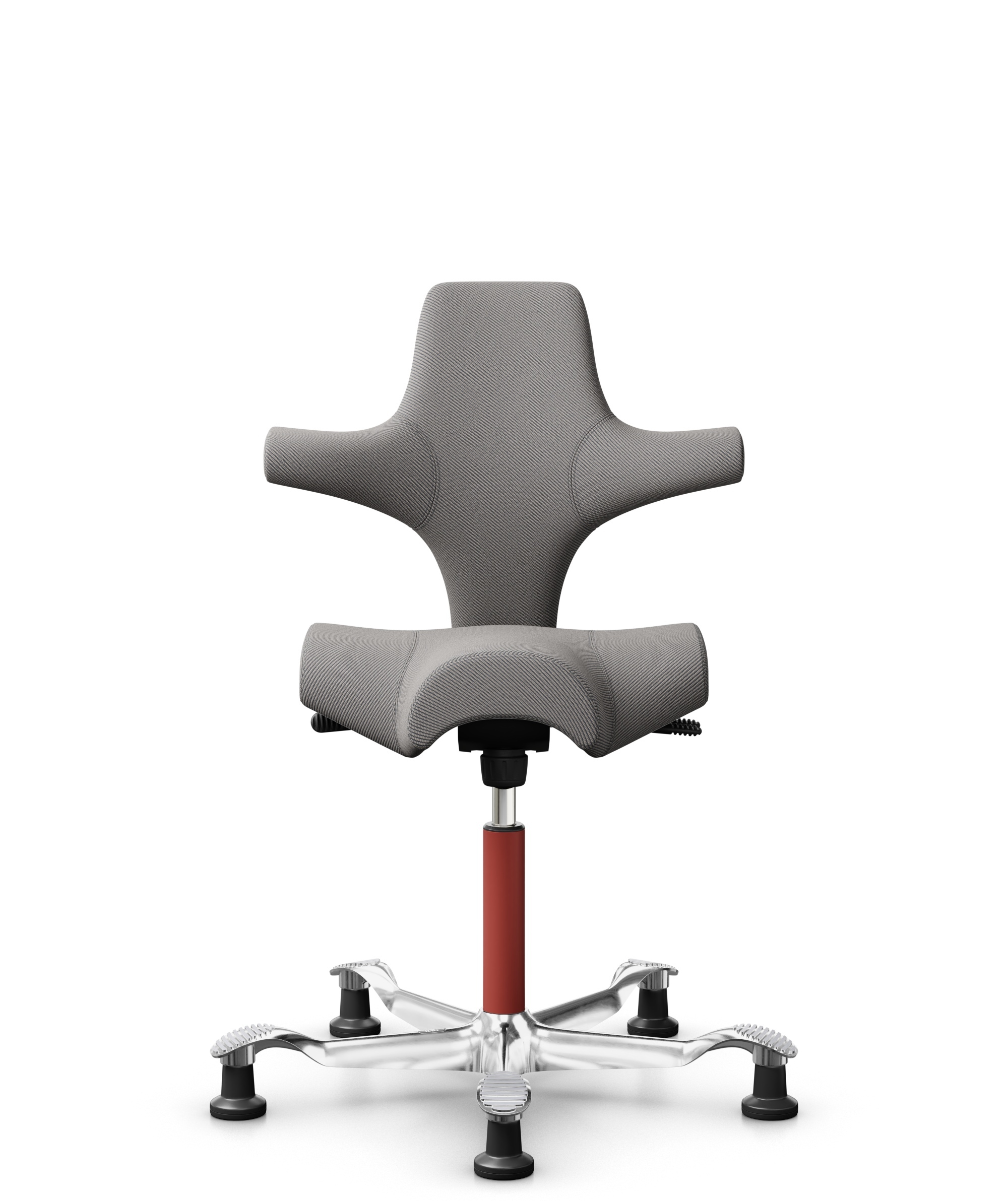 HÅG Capisco 8106 - Oceanic (Camira) - Gerecycled Polyester - OCI008 - Warm grey - Framekleur - Blush Rose - Gasveer - 265 mm (Zithoogte 53-79cm) - Vloercontact - Glijdoppen - Voetenring - Nee, geen voetenring - Voetster - Ja, voetster in gepolijst alum... - 1