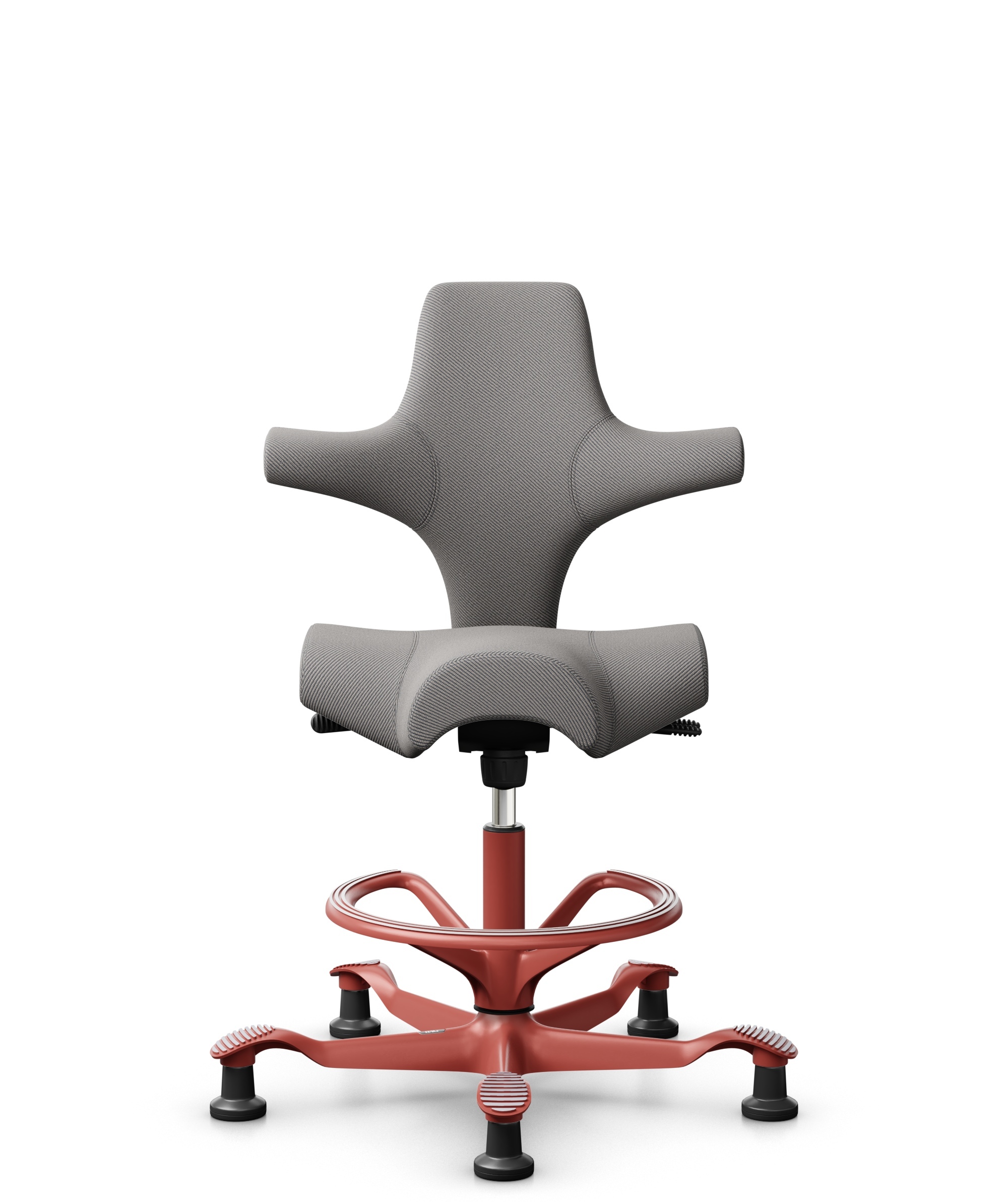 HÅG Capisco 8106 - Oceanic (Camira) - Gerecycled Polyester - OCI008 - Warm grey - Framekleur - Blush Rose - Gasveer - 265 mm (Zithoogte 53-79cm) - Vloercontact - Glijdoppen - Voetenring - Ja, in framekleur - Voetster - Nee, voetster in framekleur - 1