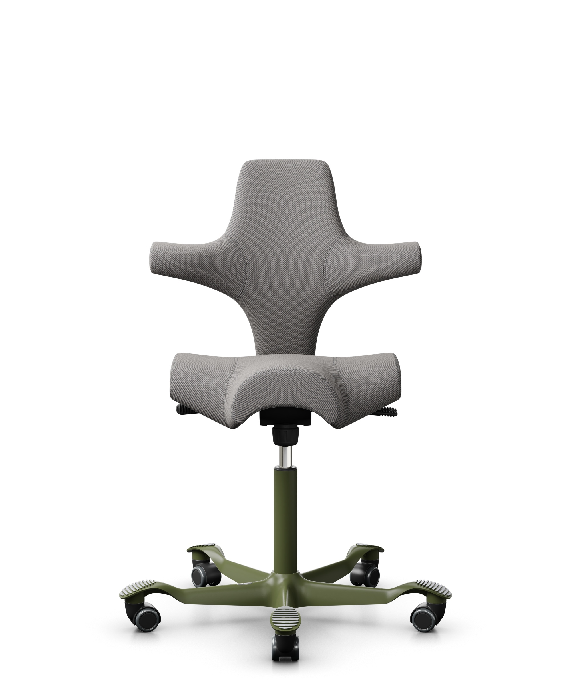 HÅG Capisco 8106 - Oceanic (Camira) - Gerecycled Polyester - OCI008 - Warm grey - Framekleur - Moss Grey - Gasveer - 150 mm (Zithoogte 40-55cm) - Vloercontact - Zachte wielen t.b.v. harde vloeren - Voetenring - Nee, geen voetenring - Voetster - Nee, vo... - 1