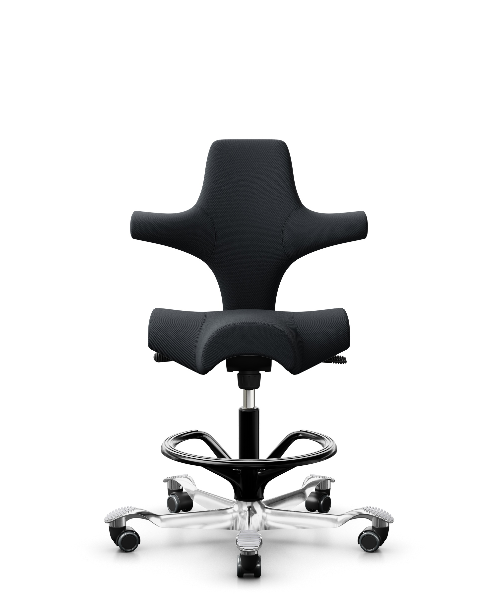 HÅG Capisco 8106 - Oceanic (Camira) - Gerecycled Polyester - OCI001 - Black - Framekleur - Zwart - Gasveer - 265 mm (Zithoogte 53-79cm) - Vloercontact - Harde wielen t.b.v. zachte vloeren - Voetenring - Ja, in framekleur - Voetster - Ja, voetster in ge... - 1