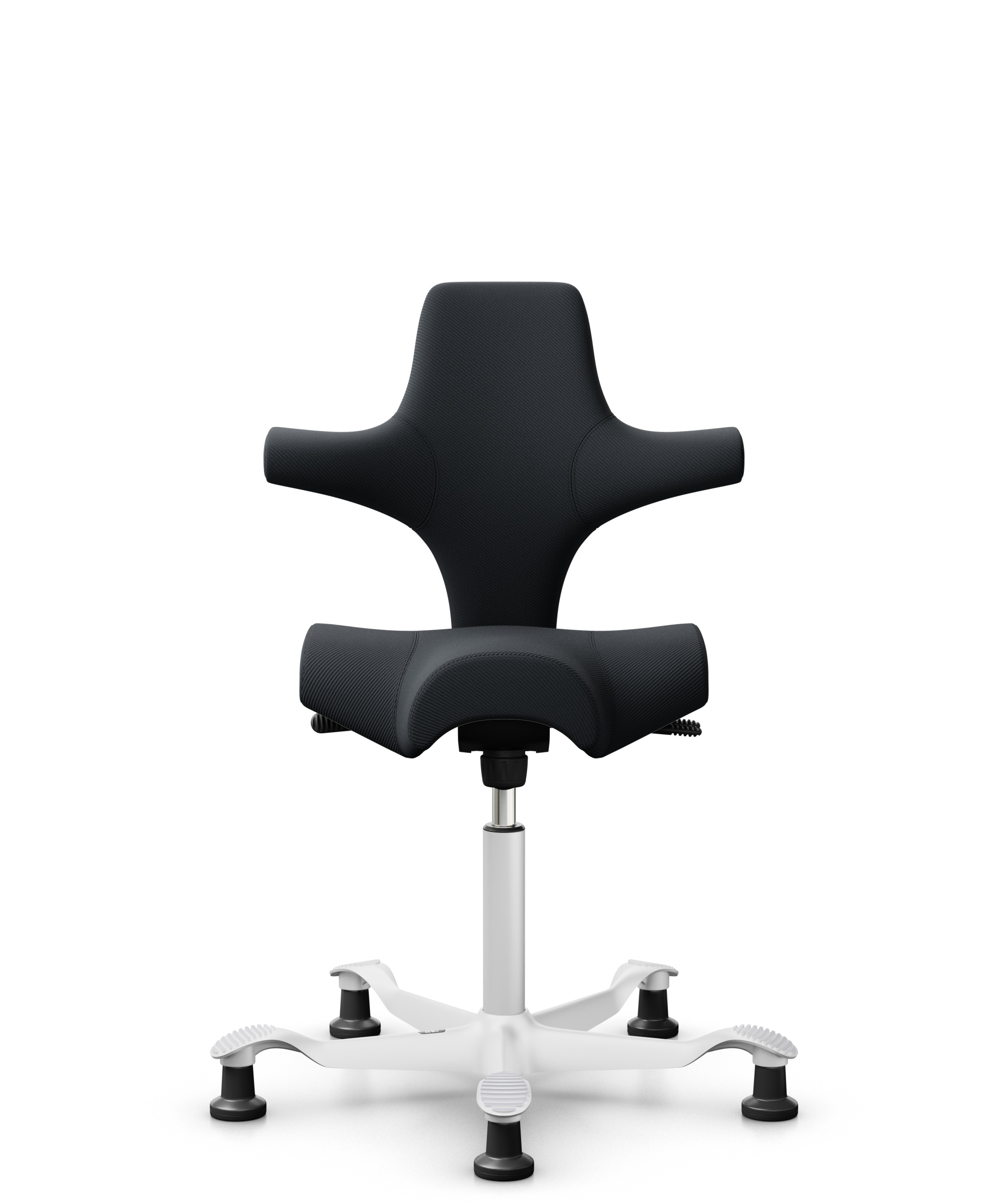 HÅG Capisco 8106 - Oceanic (Camira) - Gerecycled Polyester - OCI001 - Black - Framekleur - Wit - Gasveer - 150 mm (Zithoogte 40-55cm) - Vloercontact - Glijdoppen - Voetenring - Nee, geen voetenring - Voetster - Nee, voetster in framekleur - 1