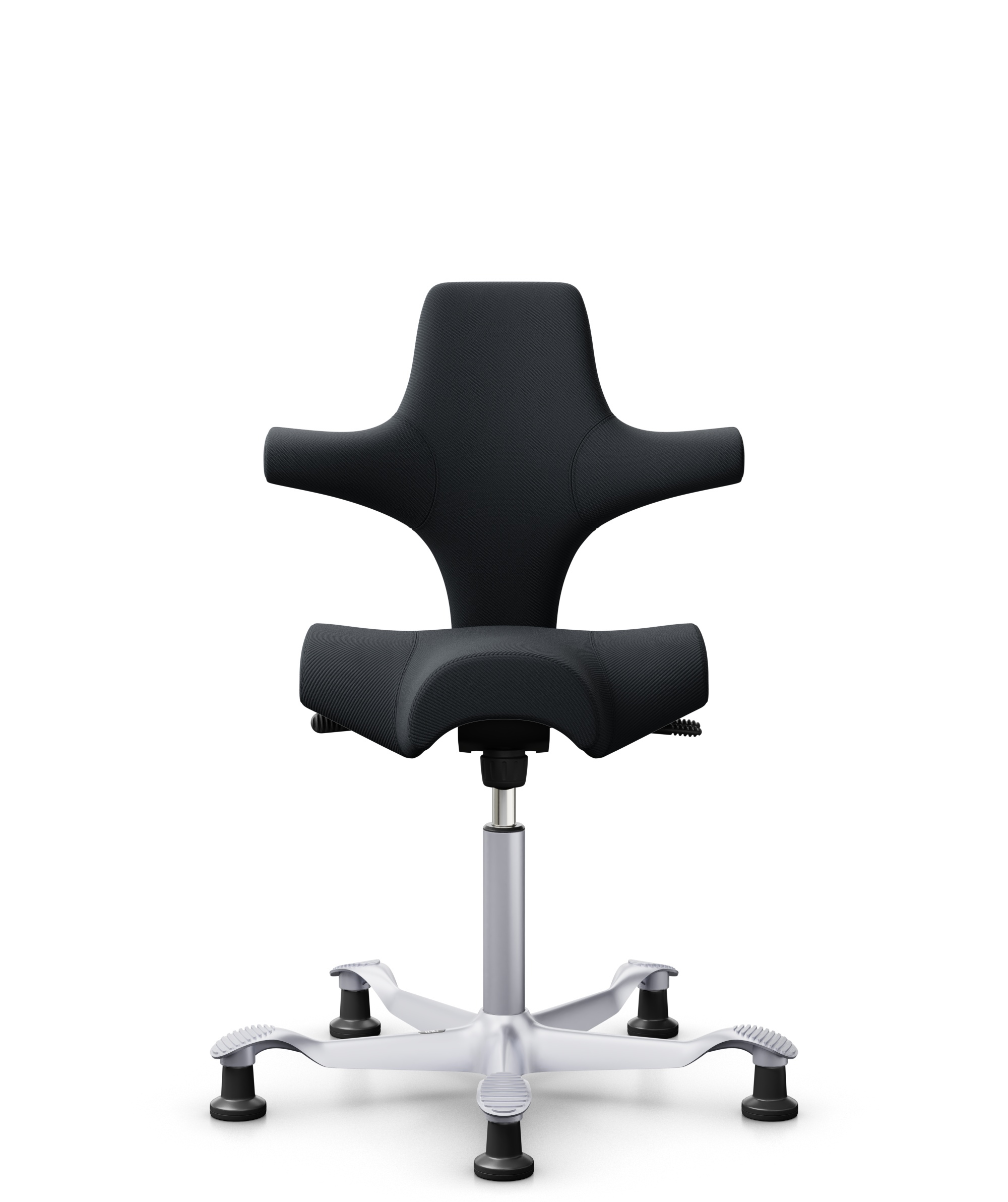 HÅG Capisco 8106 - Oceanic (Camira) - Gerecycled Polyester - OCI001 - Black - Framekleur - Zilver - Gasveer - 150 mm (Zithoogte 40-55cm) - Vloercontact - Glijdoppen - Voetenring - Nee, geen voetenring - Voetster - Nee, voetster in framekleur - 1