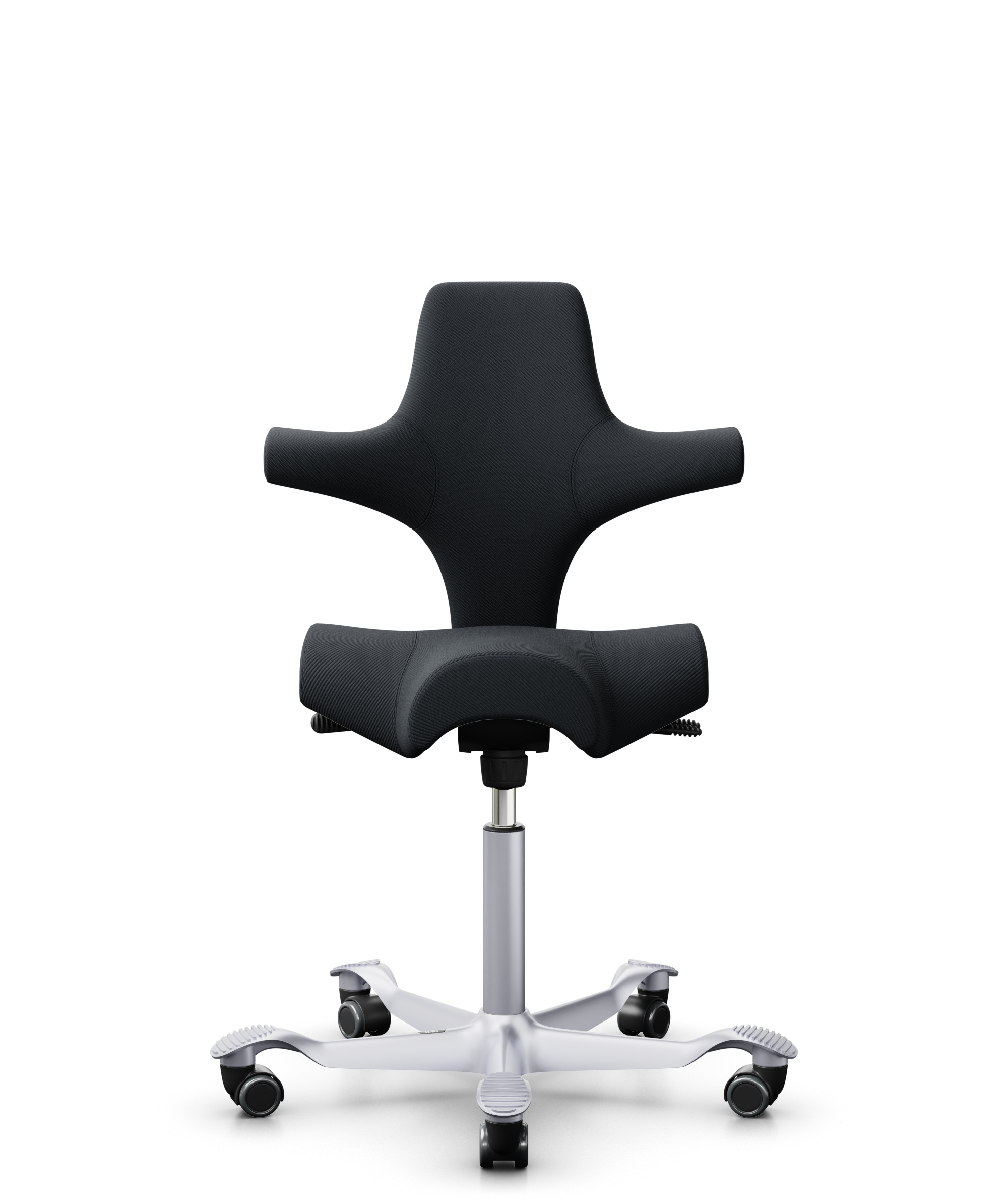 HÅG Capisco 8106 - Oceanic (Camira) - Gerecycled Polyester - OCI001 - Black - Framekleur - Zilver - Gasveer - 200 mm (Zithoogte 46-64cm) - Vloercontact - Zachte wielen t.b.v. harde vloeren - Voetenring - Nee, geen voetenring - Voetster - Nee, voetster ... - 1