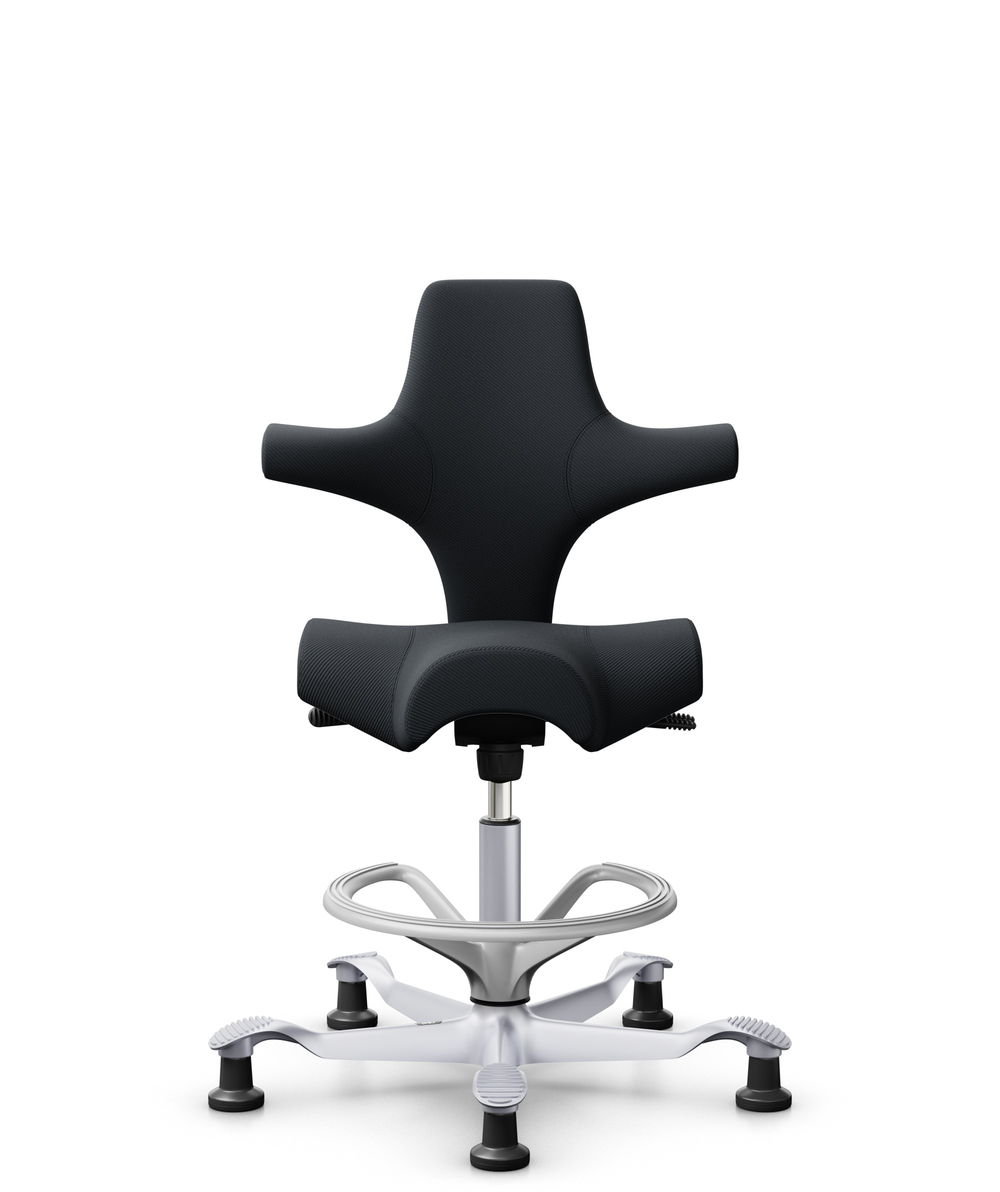 HÅG Capisco 8106 - Oceanic (Camira) - Gerecycled Polyester - OCI001 - Black - Framekleur - Zilver - Gasveer - 265 mm (Zithoogte 53-79cm) - Vloercontact - Glijdoppen - Voetenring - Ja, in framekleur - Voetster - Nee, voetster in framekleur - 1
