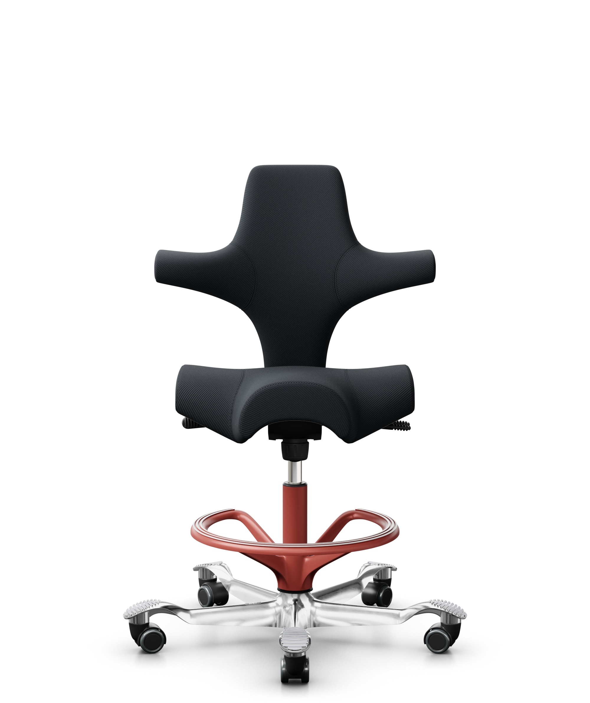HÅG Capisco 8106 - Oceanic (Camira) - Gerecycled Polyester - OCI001 - Black - Framekleur - Blush Rose - Gasveer - 200 mm (Zithoogte 46-64cm) - Vloercontact - Zachte wielen t.b.v. harde vloeren - Voetenring - Ja, in framekleur - Voetster - Ja, voetster ... - 1