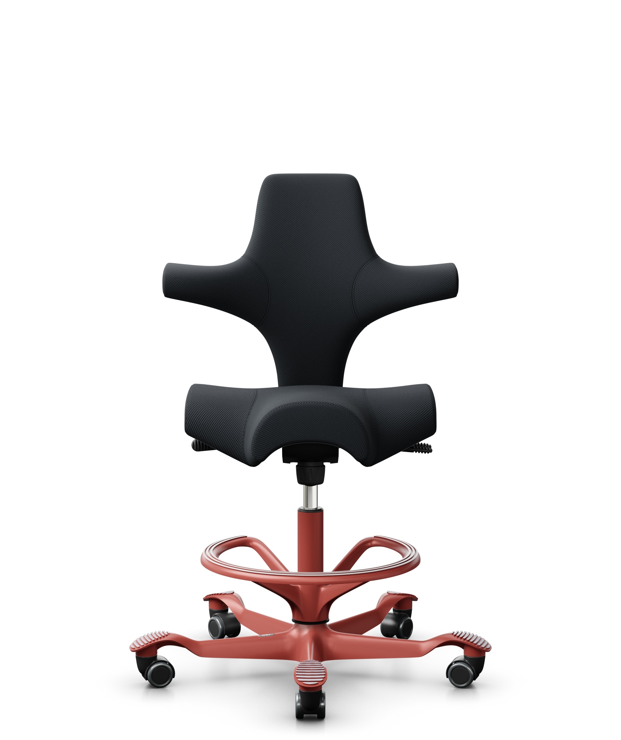 HÅG Capisco 8106 - Oceanic (Camira) - Gerecycled Polyester - OCI001 - Black - Framekleur - Blush Rose - Gasveer - 265 mm (Zithoogte 53-79cm) - Vloercontact - Harde wielen t.b.v. zachte vloeren - Voetenring - Ja, in framekleur - Voetster - Nee, voetster... - 1
