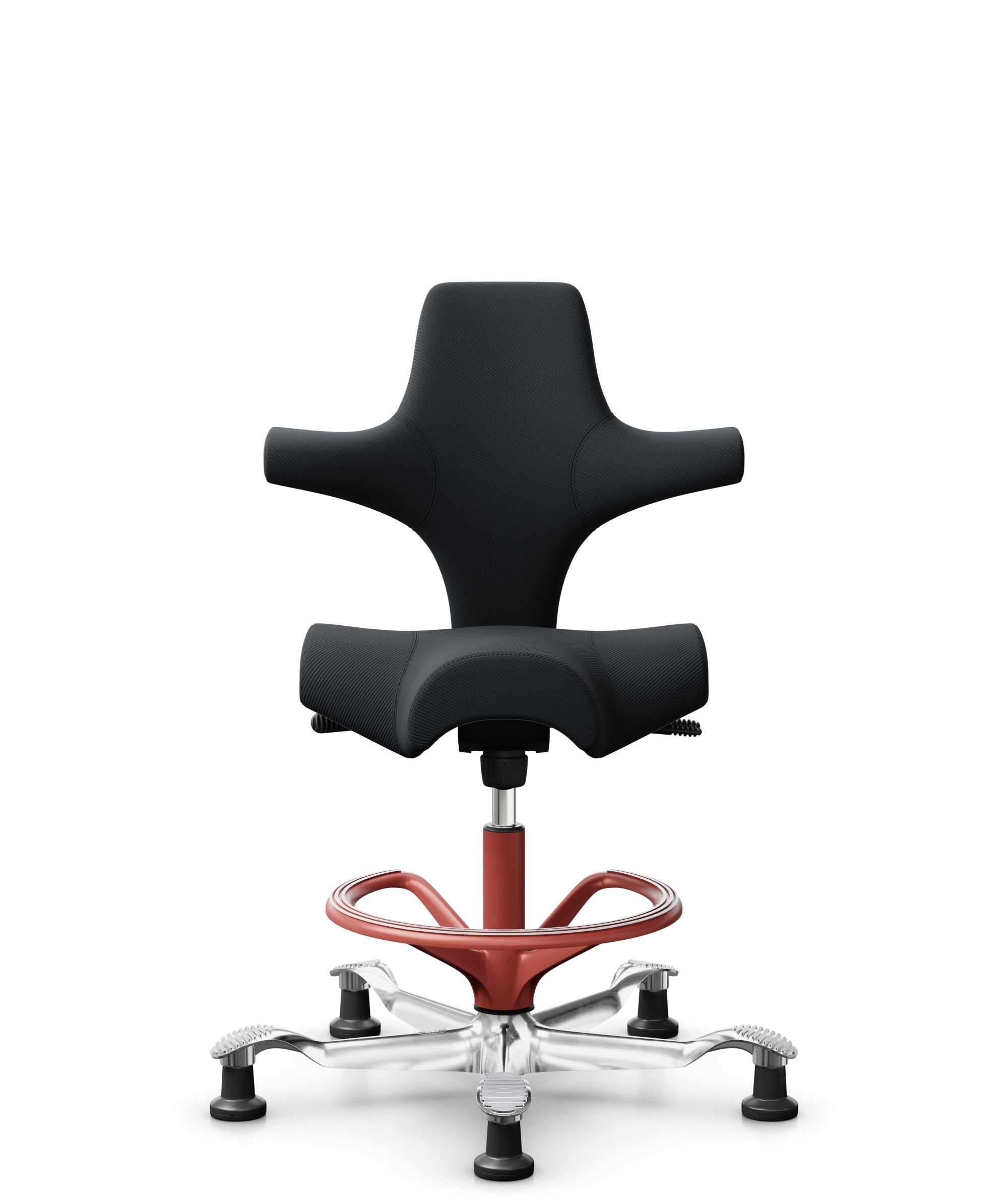 HÅG Capisco 8106 - Oceanic (Camira) - Gerecycled Polyester - OCI001 - Black - Framekleur - Blush Rose - Gasveer - 265 mm (Zithoogte 53-79cm) - Vloercontact - Glijdoppen - Voetenring - Ja, in framekleur - Voetster - Ja, voetster in gepolijst aluminium - 1
