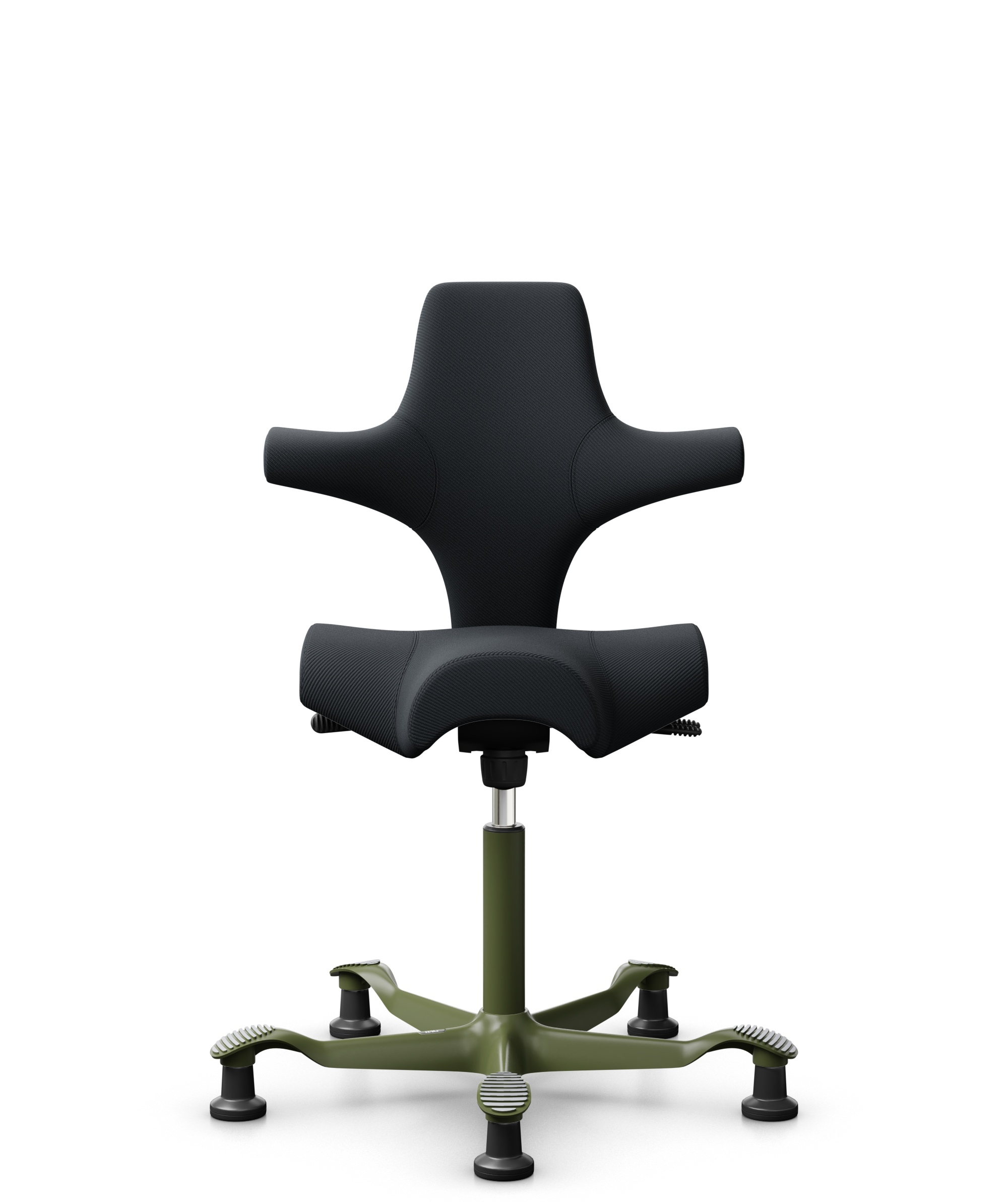 HÅG Capisco 8106 - Oceanic (Camira) - Gerecycled Polyester - OCI001 - Black - Framekleur - Moss Grey - Gasveer - 150 mm (Zithoogte 40-55cm) - Vloercontact - Glijdoppen - Voetenring - Nee, geen voetenring - Voetster - Nee, voetster in framekleur - 1